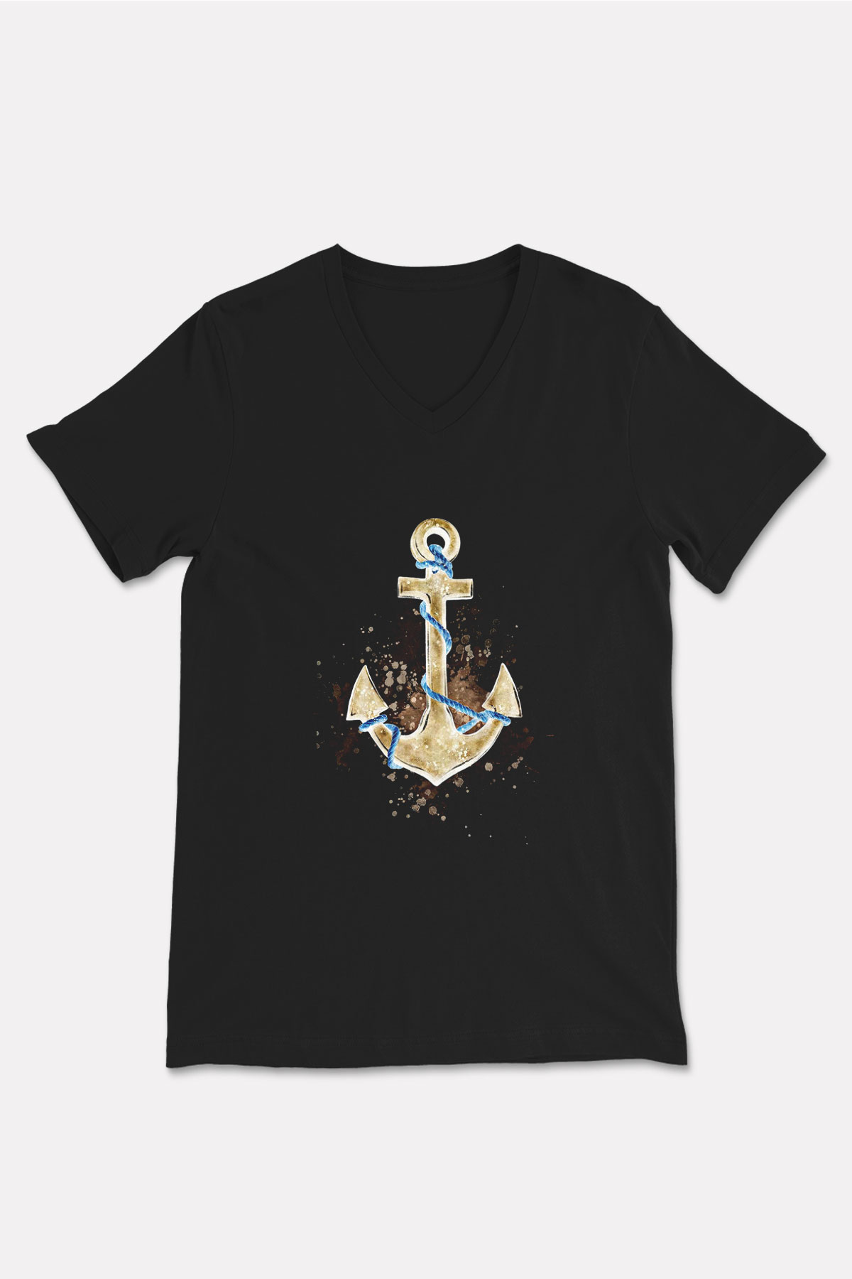 Yelken - Sail Baskılı Unisex Siyah V Yaka Tişört