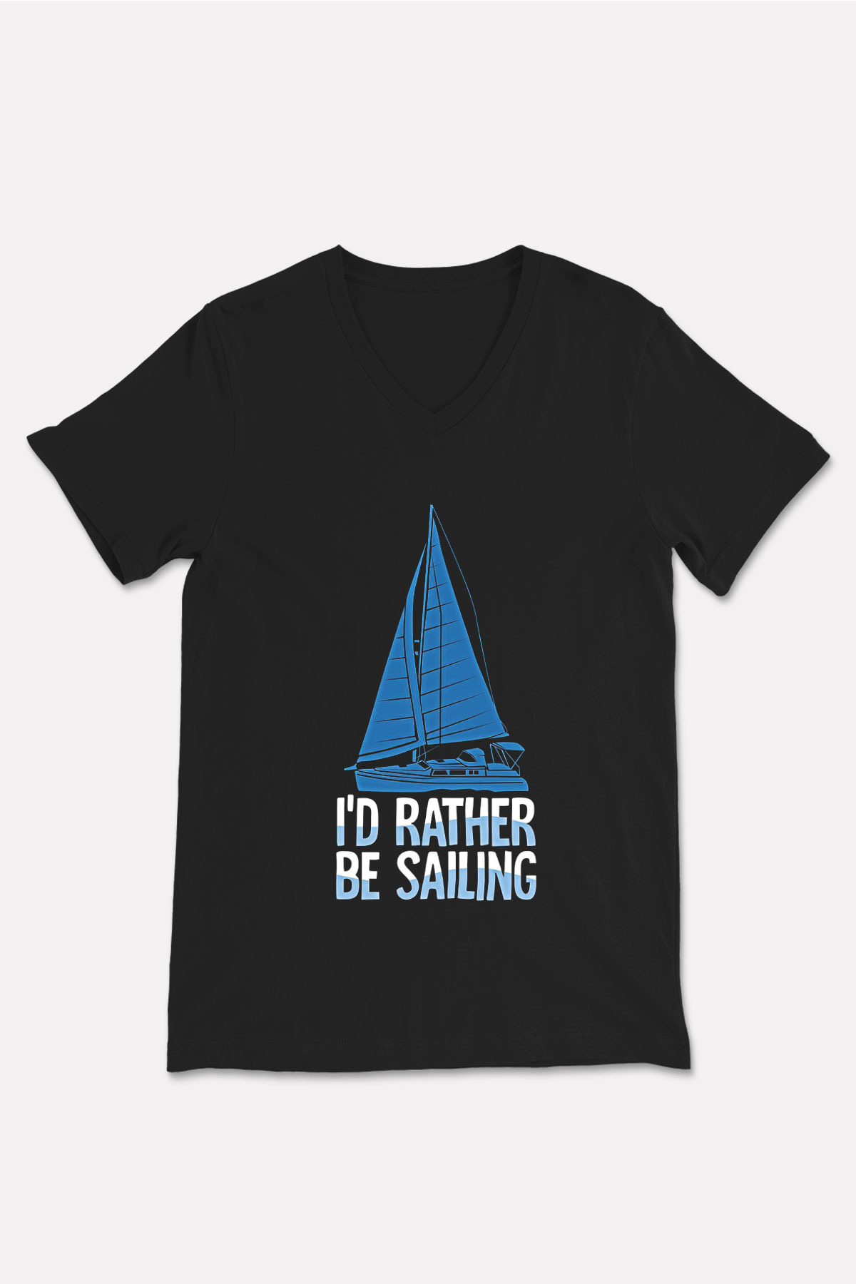 Yelken - Sail Baskılı Unisex Siyah V Yaka Tişört