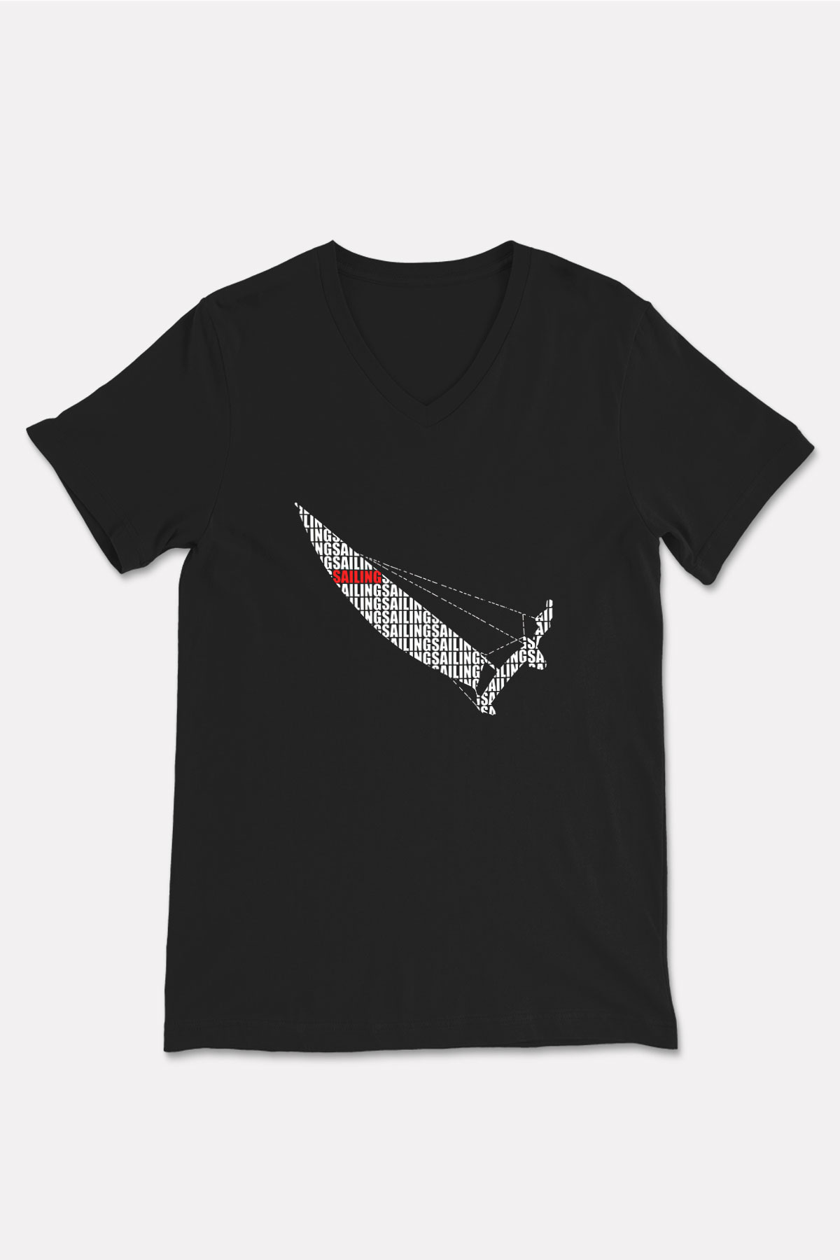Yelken - Sail Baskılı Unisex Siyah V Yaka Tişört