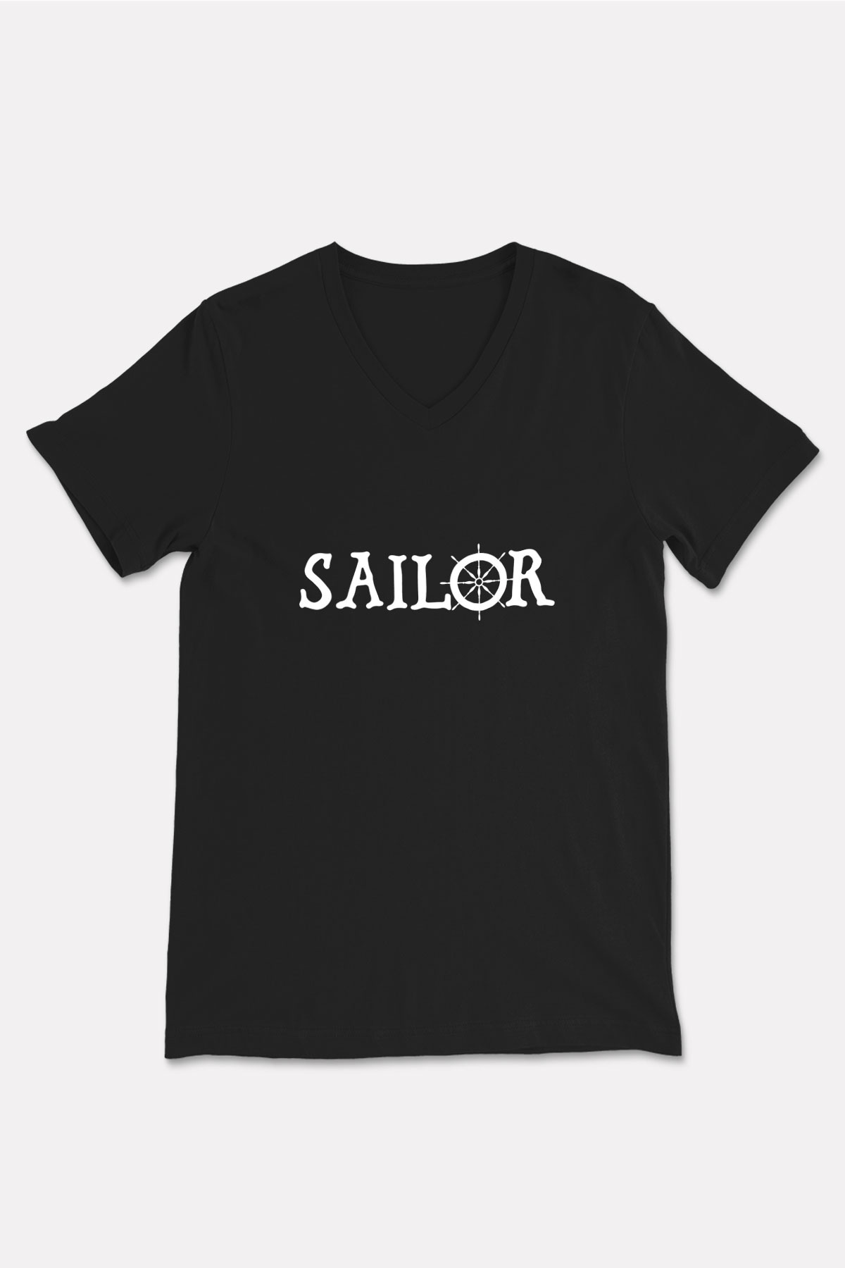 Yelken - Sail Baskılı Unisex Siyah V Yaka Tişört