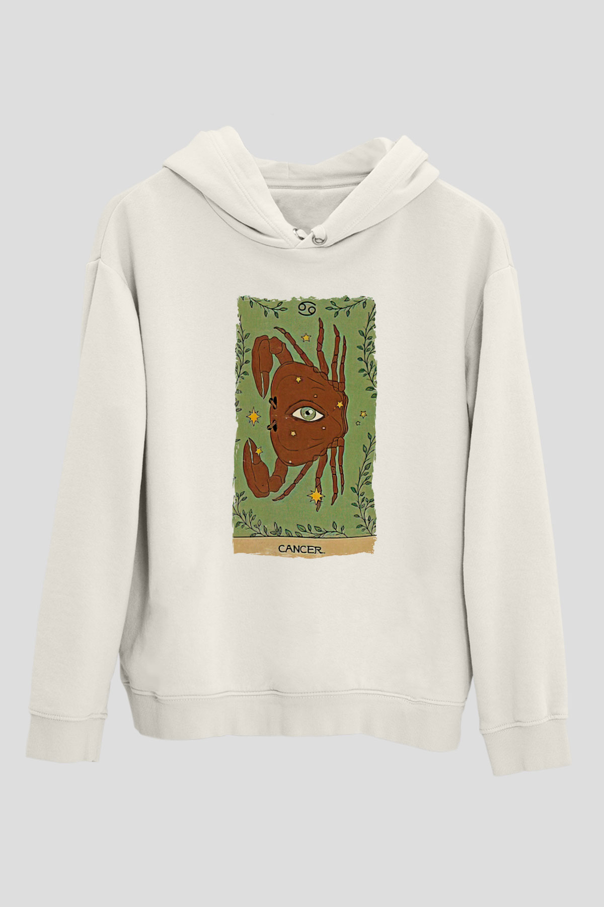 Yengeç Burcu Baskılı Beyaz Unisex Hoodie