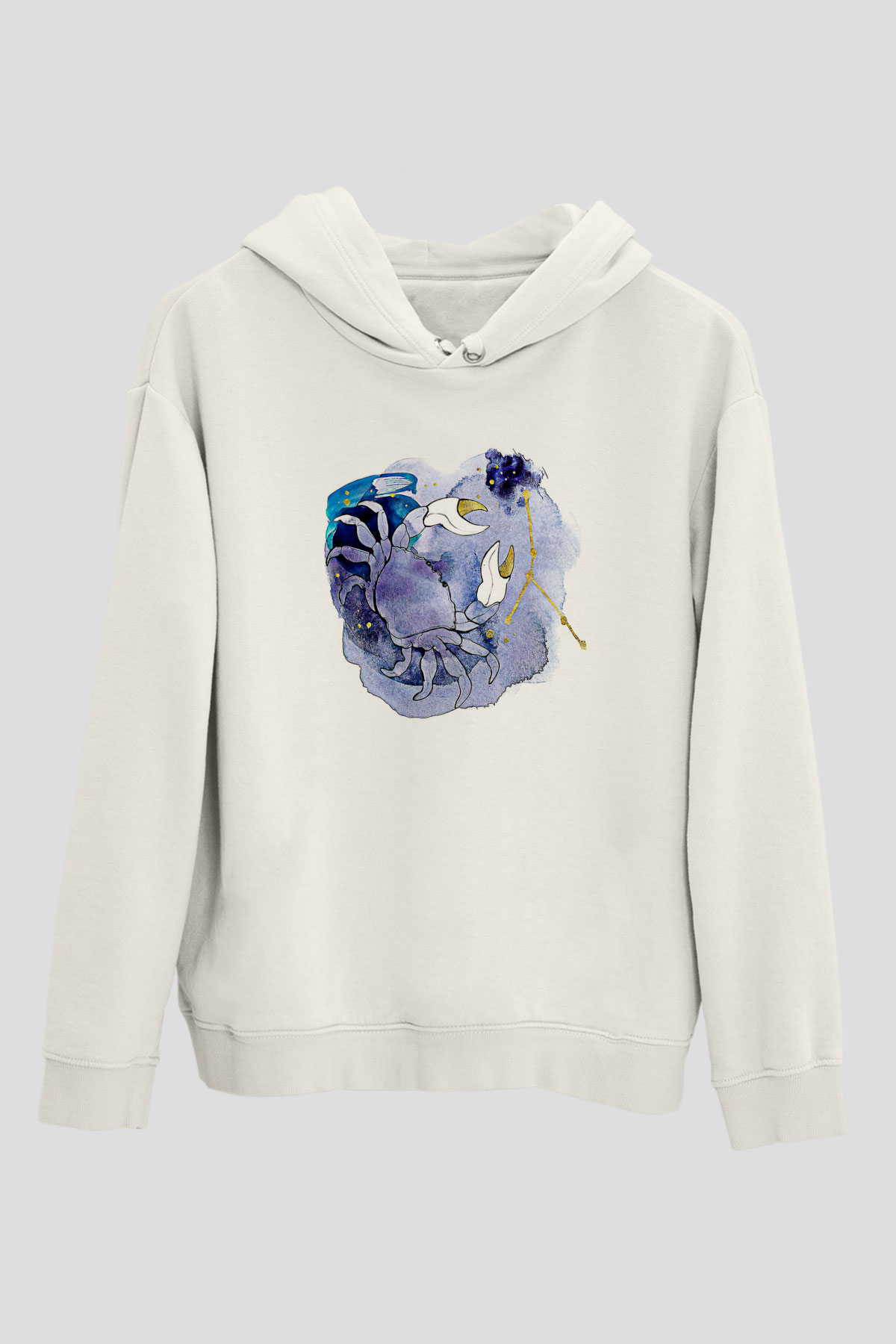 Yengeç Burcu Baskılı Beyaz Unisex Hoodie