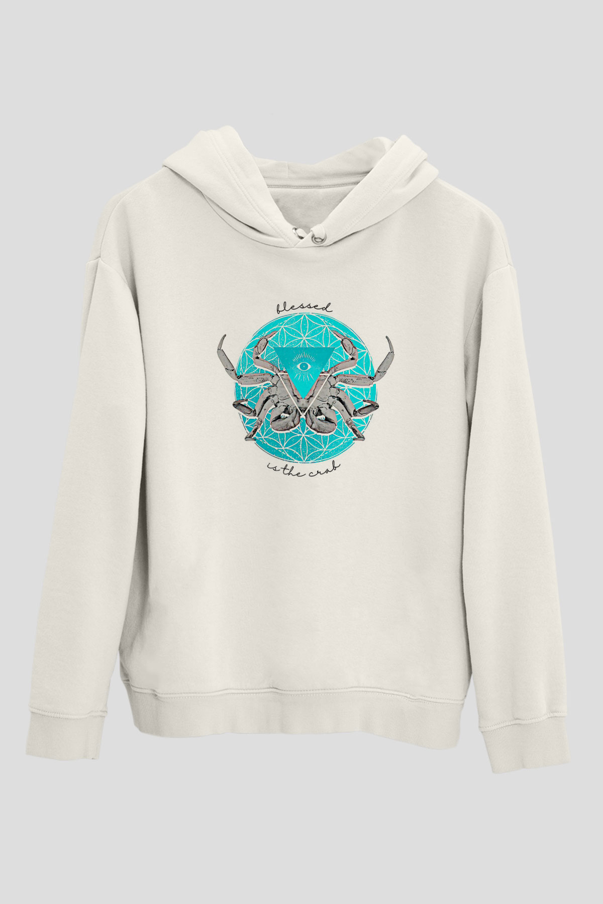 Yengeç Burcu Baskılı Beyaz Unisex Hoodie