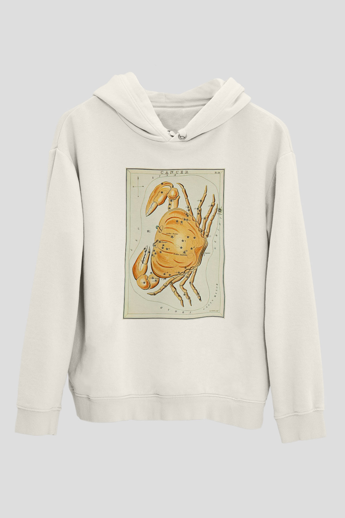 Yengeç Burcu Baskılı Beyaz Unisex Hoodie