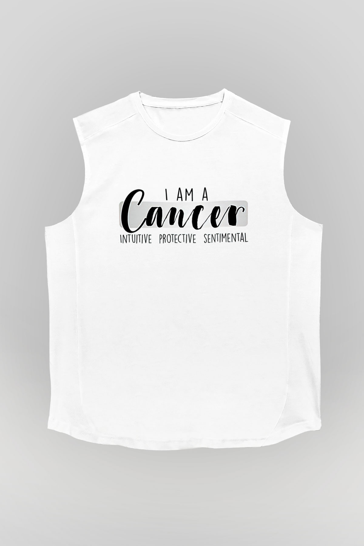 Yengeç Burcu Baskılı Beyaz Unisex Kolsuz Tişört - Tshirt