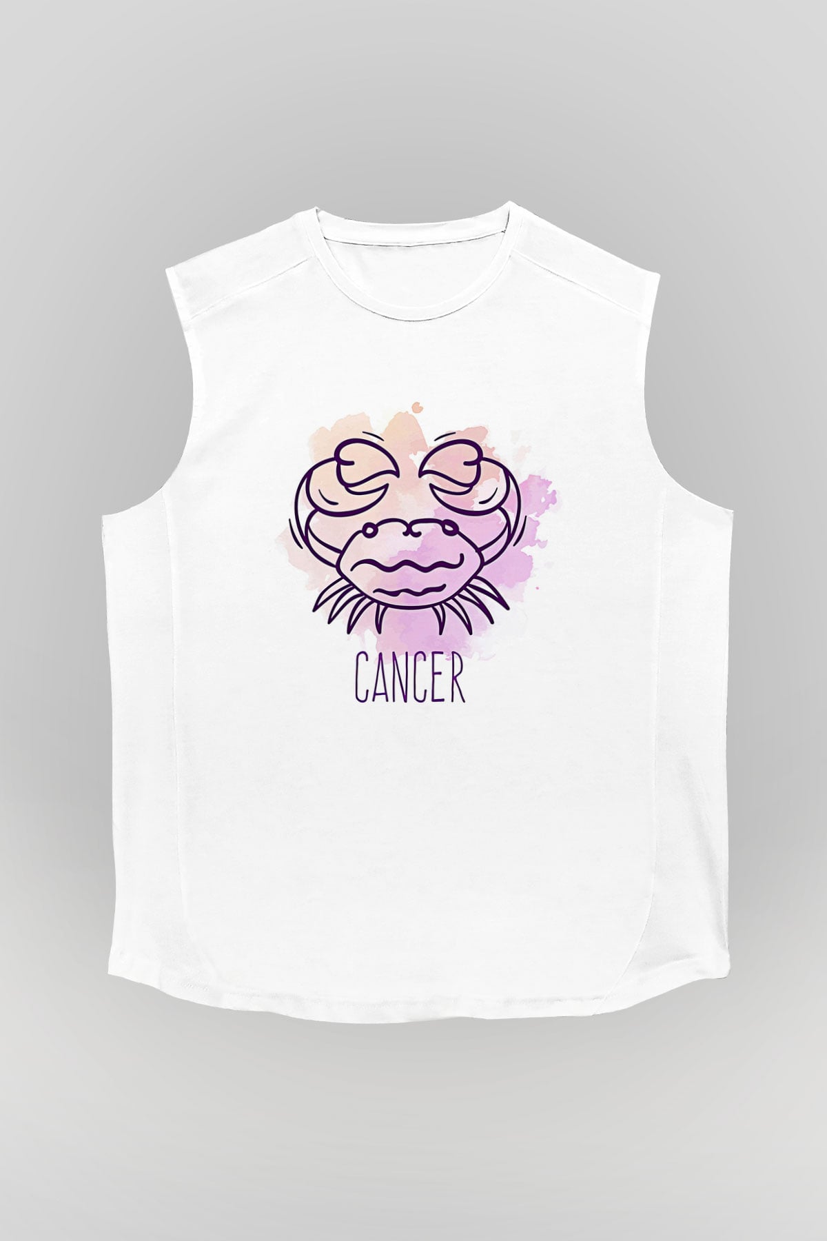 Yengeç Burcu Baskılı Beyaz Unisex Kolsuz Tişört - Tshirt
