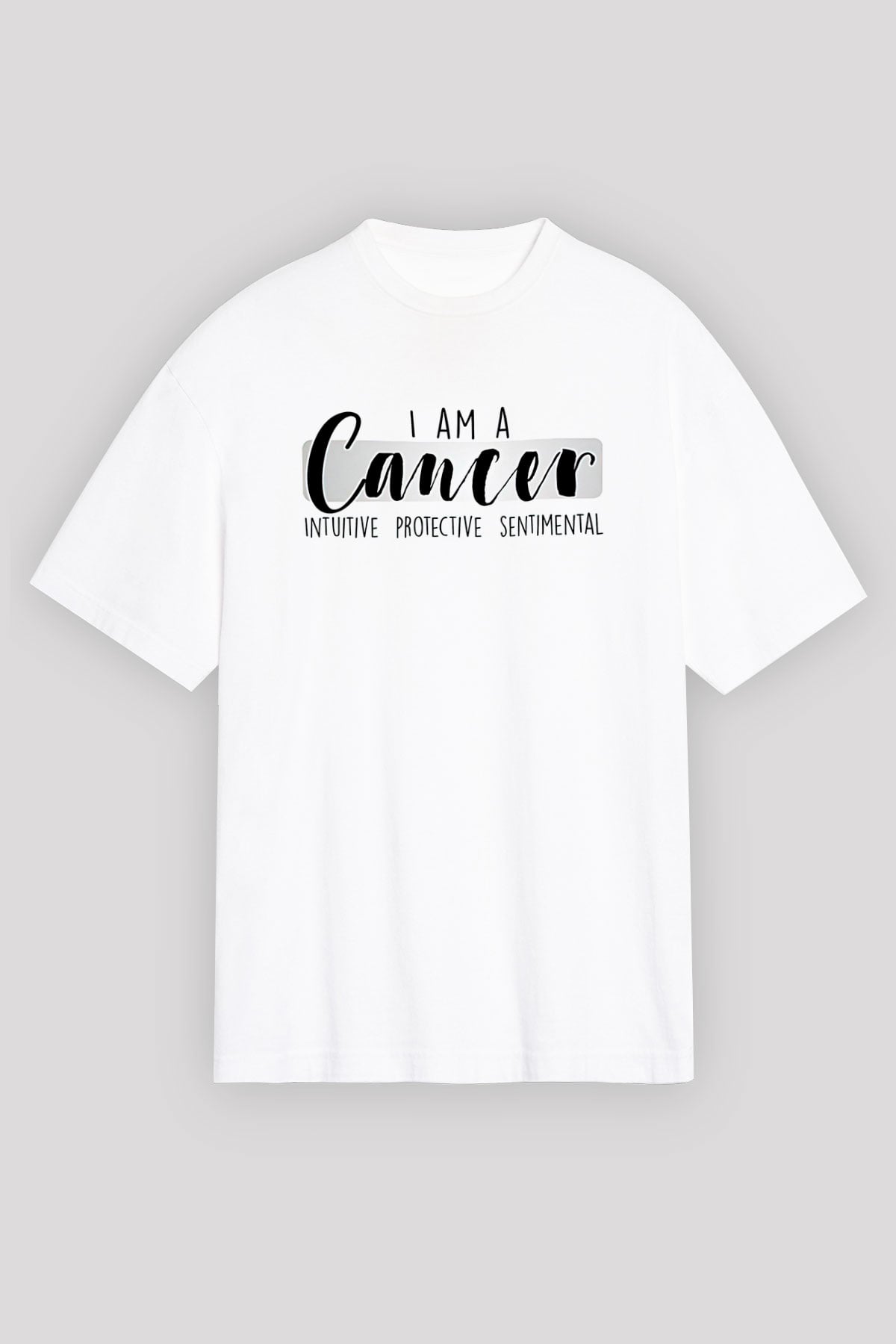 Yengeç Burcu Baskılı Beyaz Unisex Oversize Tişört - Tshirt