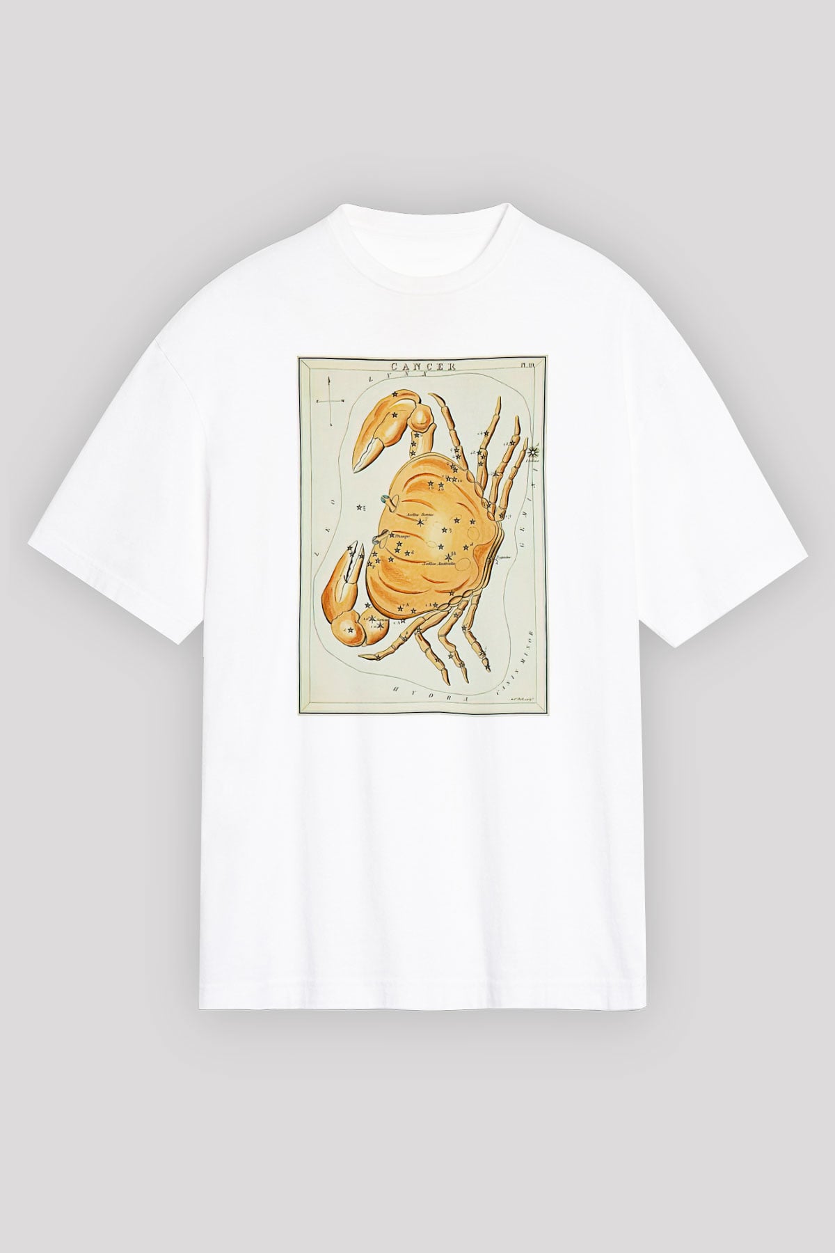 Yengeç Burcu Baskılı Beyaz Unisex Oversize Tişört - Tshirt