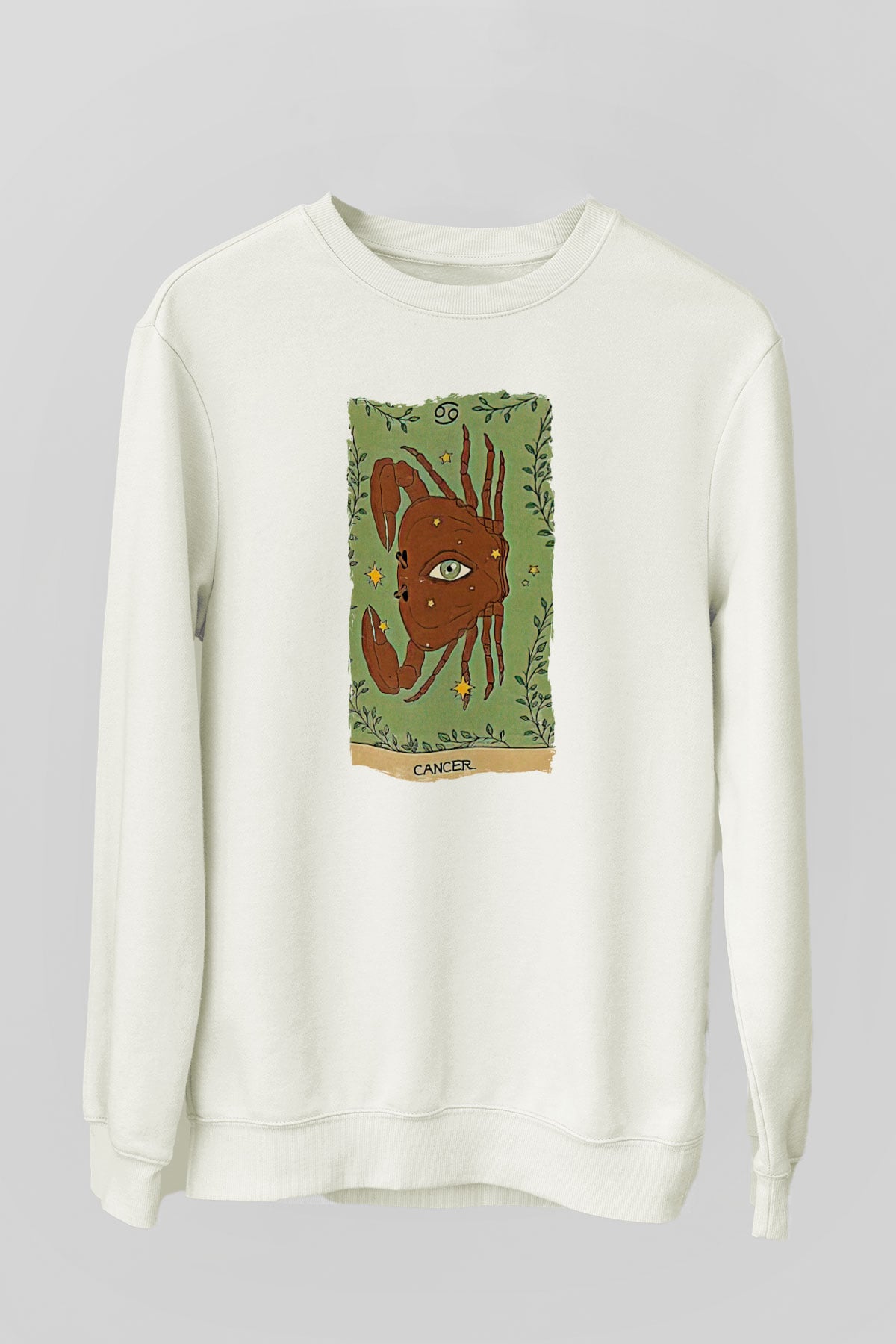 Yengeç Burcu Baskılı Beyaz Unisex Sweatshirt