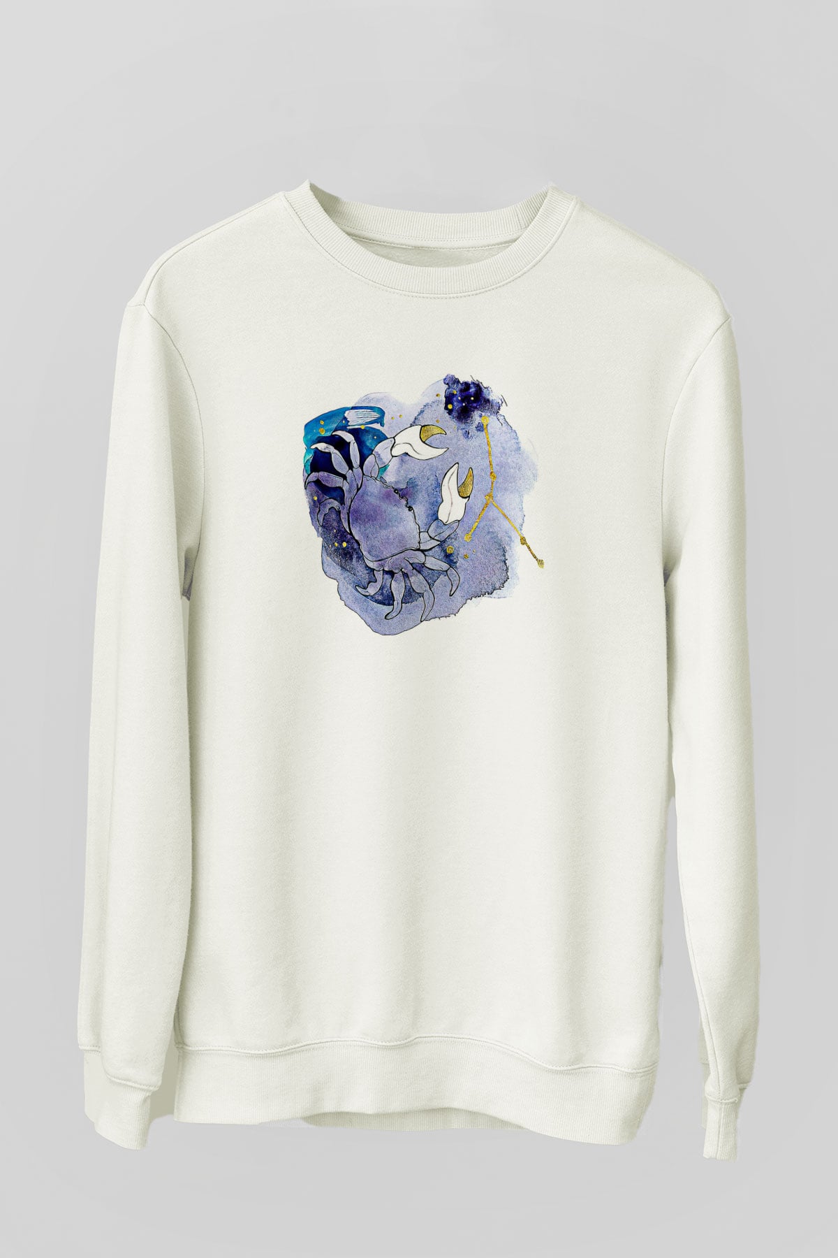 Yengeç Burcu Baskılı Beyaz Unisex Sweatshirt