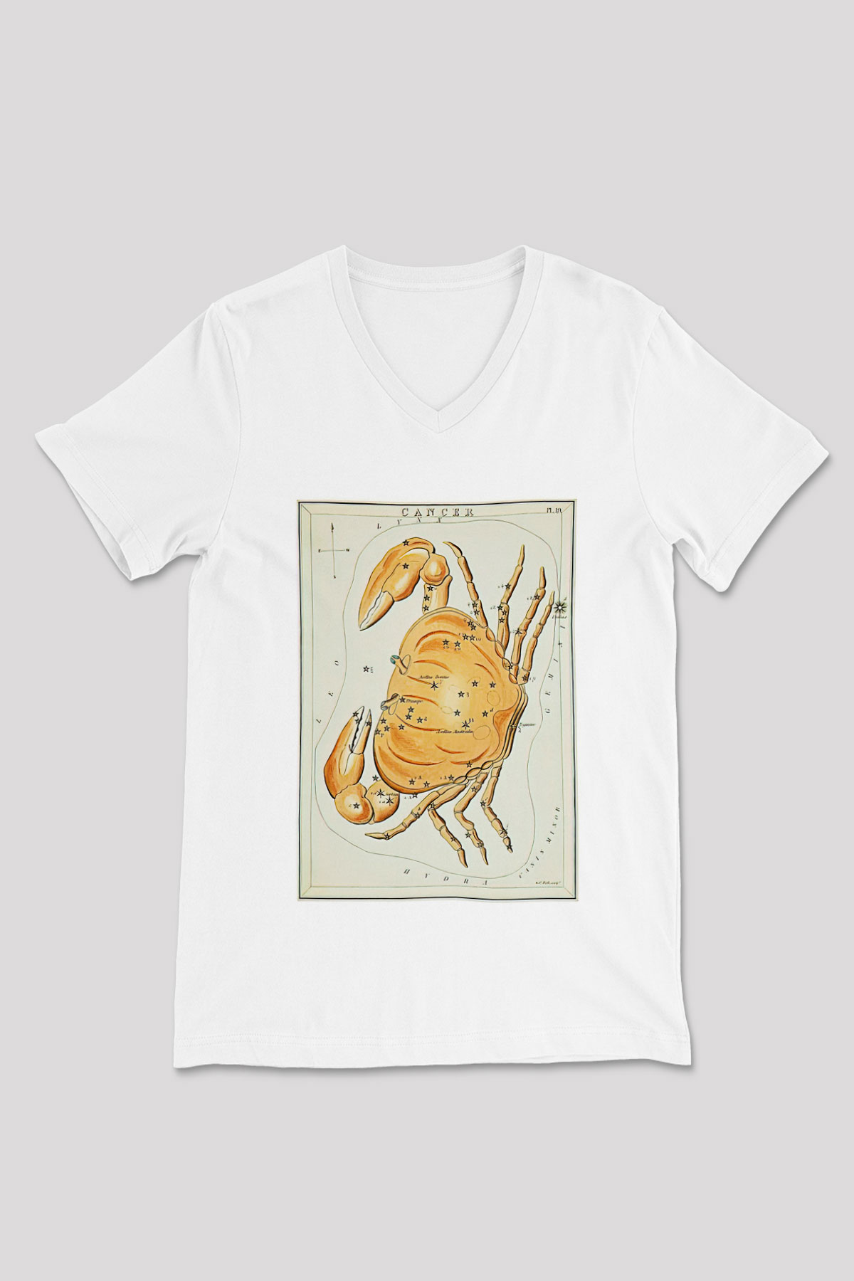 Yengeç Burcu Baskılı Beyaz Unisex V Yaka Tişört - Tshirt