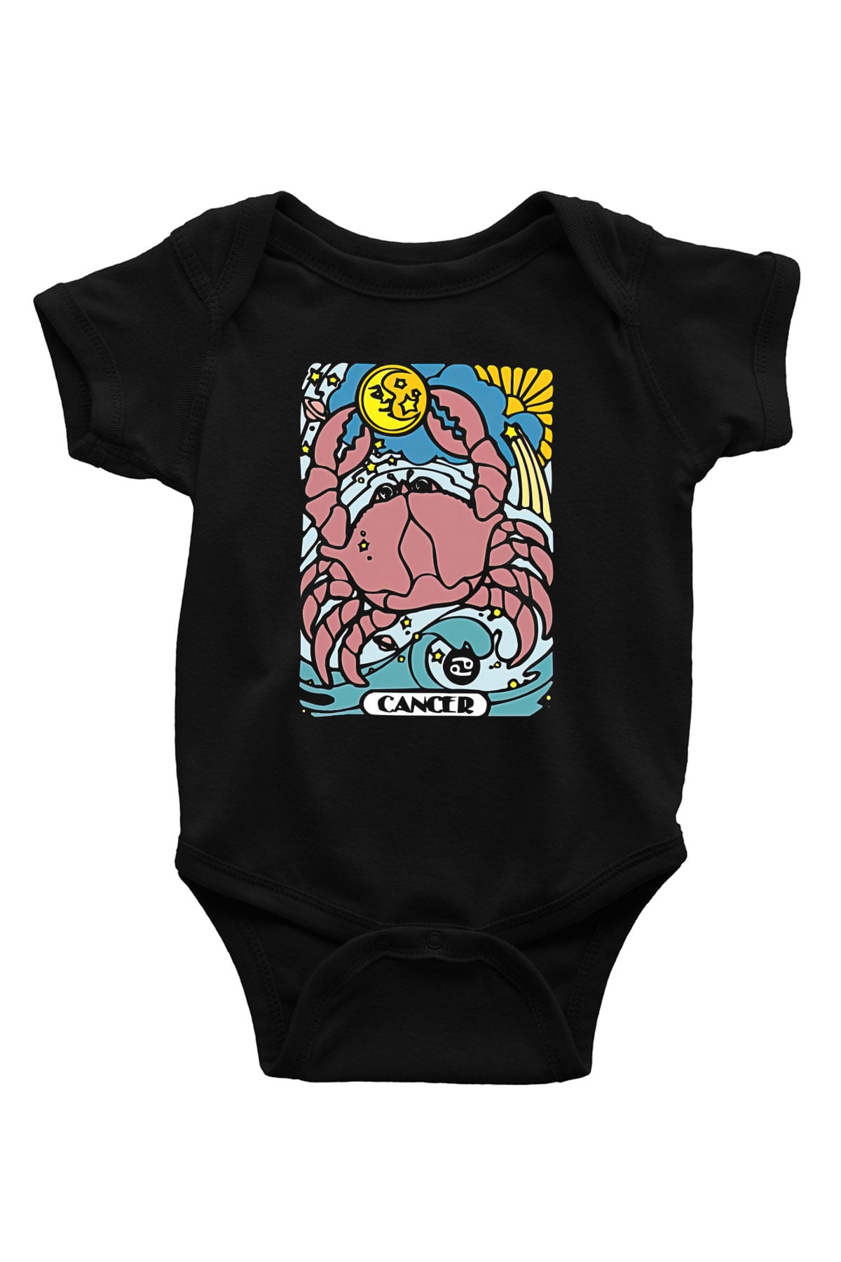 Yengeç Burcu Baskılı Unisex Siyah Bebek Body - Zıbın