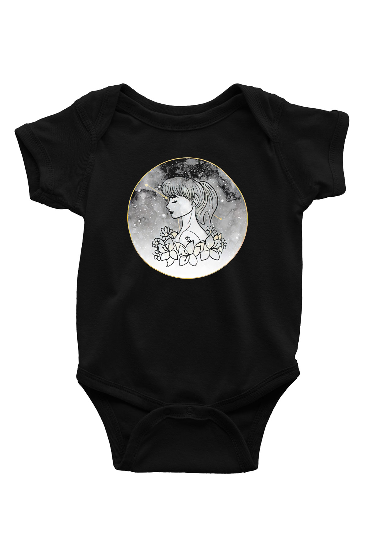 Yengeç Burcu Baskılı Unisex Siyah Bebek Body - Zıbın