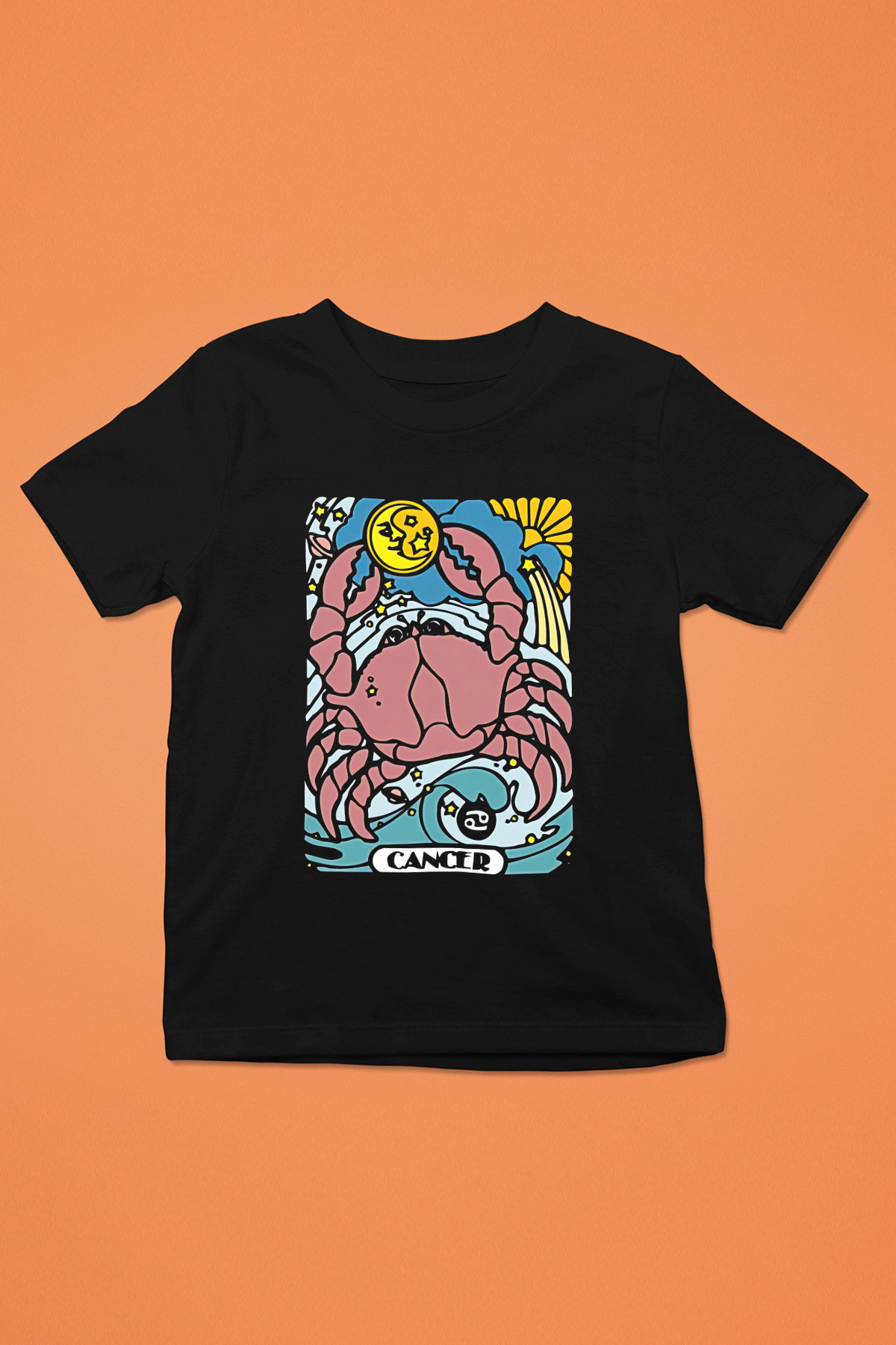 Yengeç Burcu Baskılı Unisex Siyah Çocuk Tişört - Tshirt