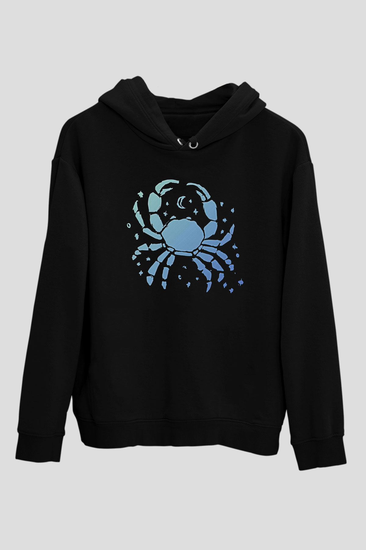 Yengeç Burcu Baskılı Unisex Siyah Hoodie