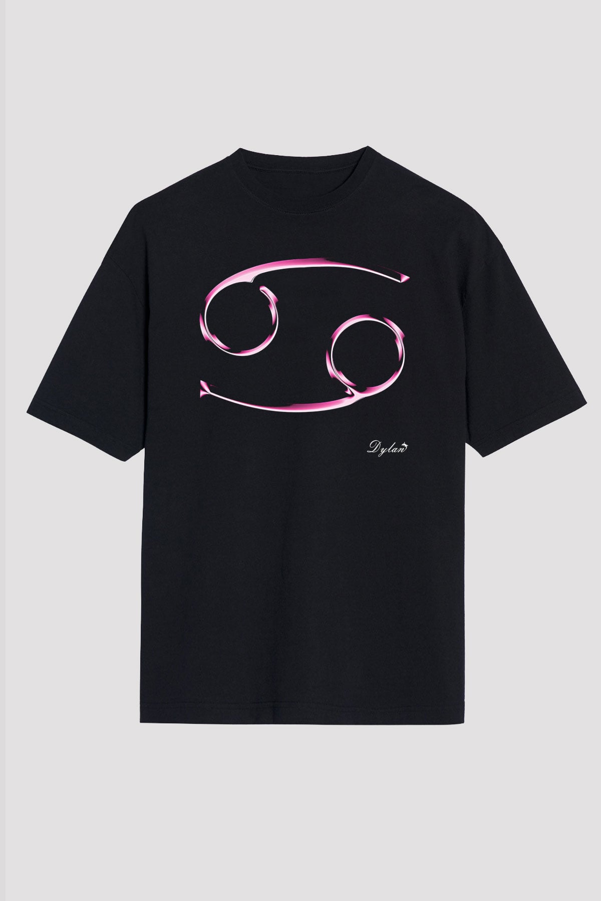 Yengeç Burcu Baskılı Unisex Siyah Oversize Tişört - Tshirt