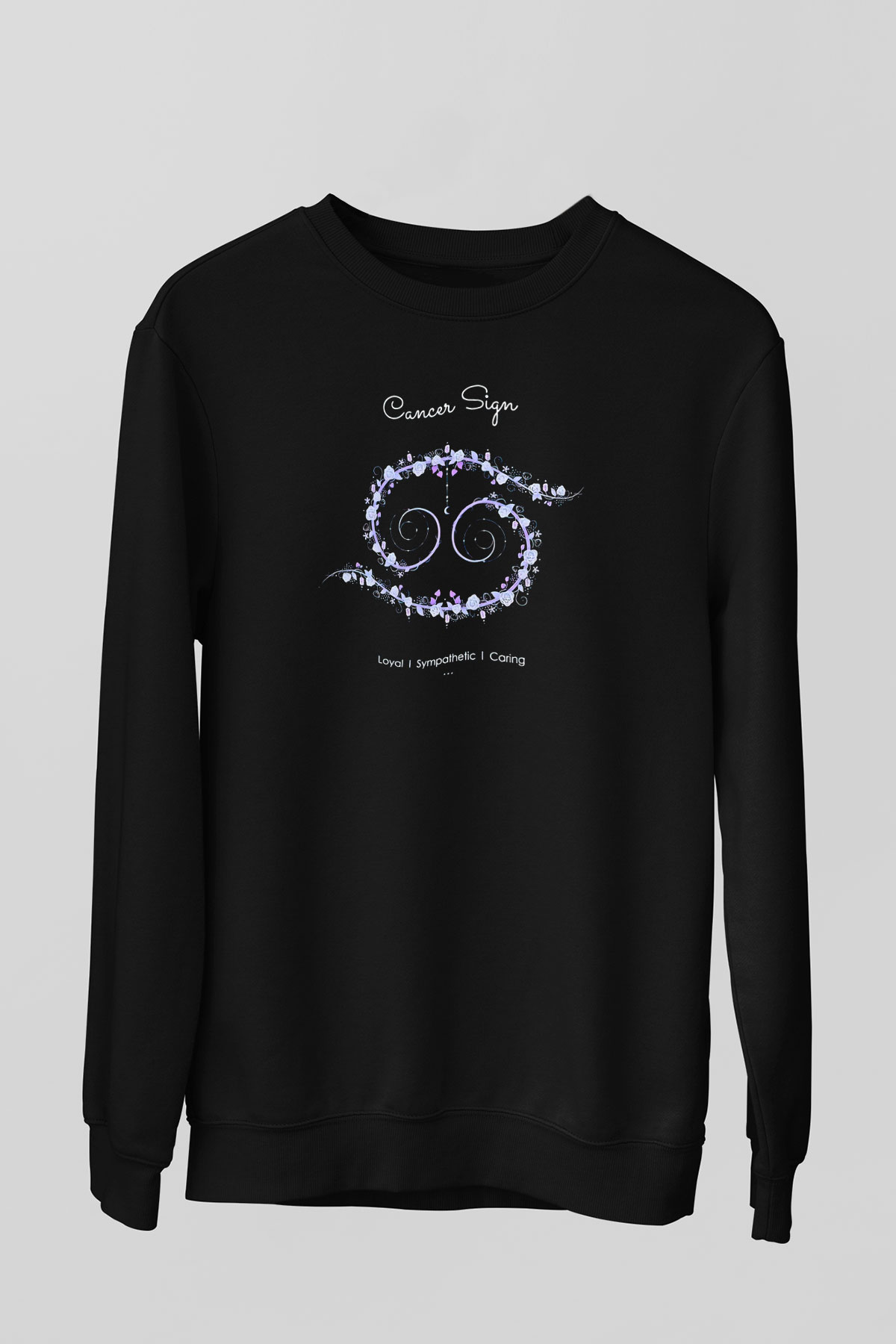 Yengeç Burcu Baskılı Unisex Siyah Sweatshirt
