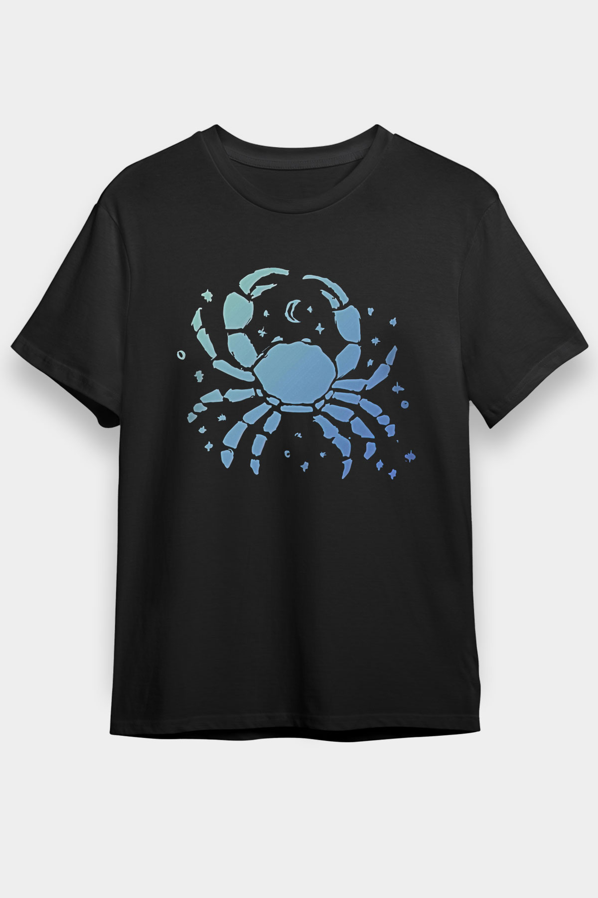 Yengeç Burcu Baskılı Unisex Siyah Tişört - Tshirt