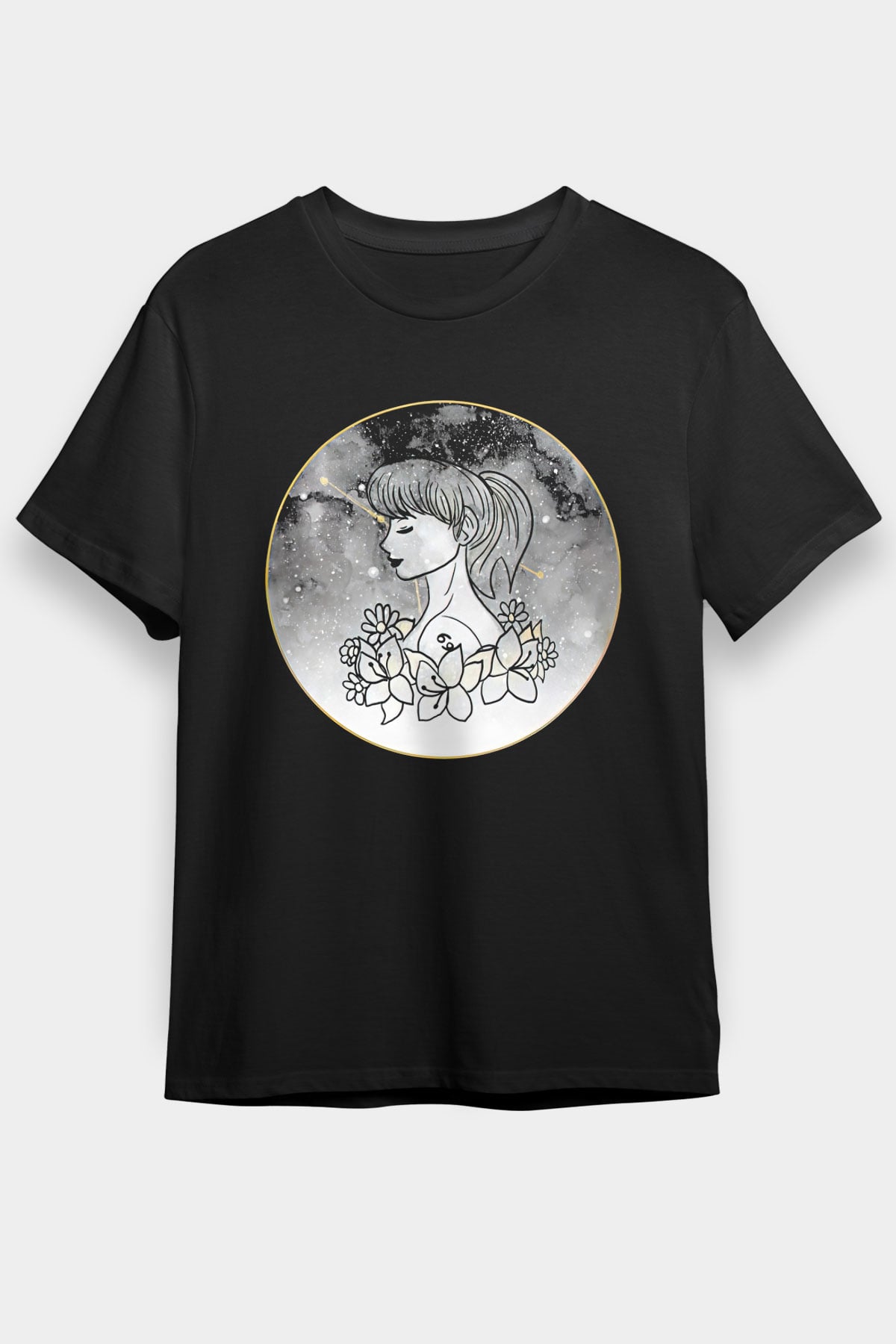 Yengeç Burcu Baskılı Unisex Siyah Tişört - Tshirt