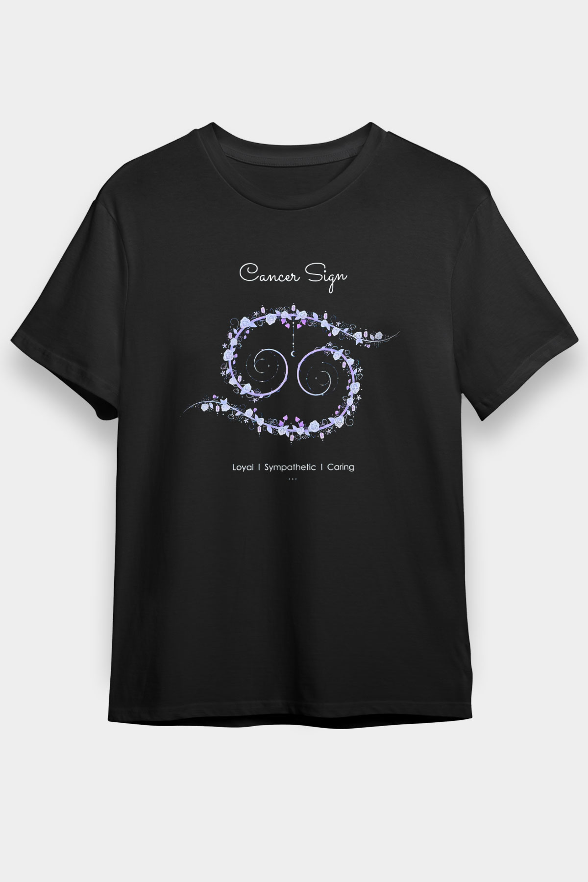 Yengeç Burcu Baskılı Unisex Siyah Tişört - Tshirt