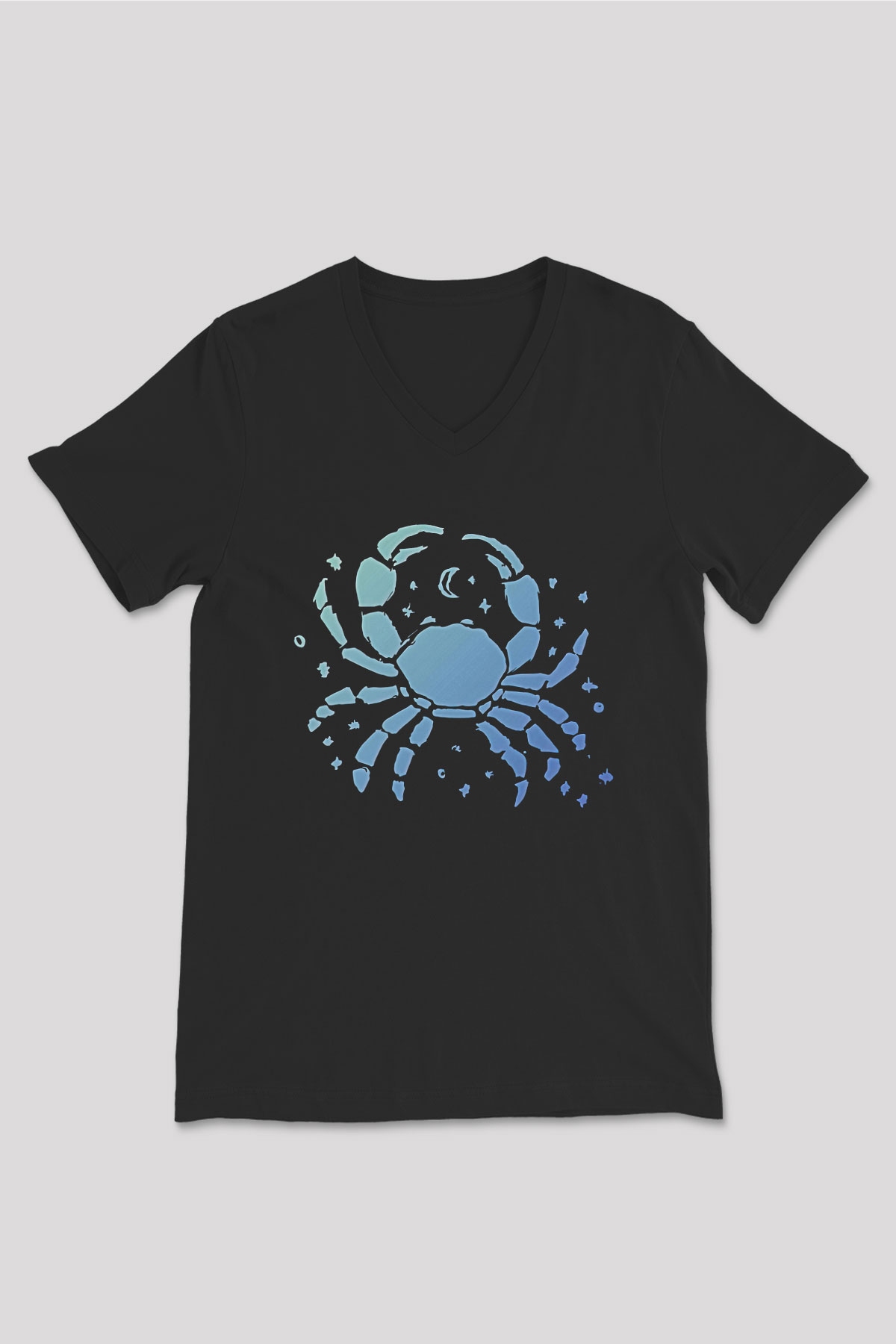 Yengeç Burcu Baskılı Unisex Siyah V Yaka Tişört - Tshirt