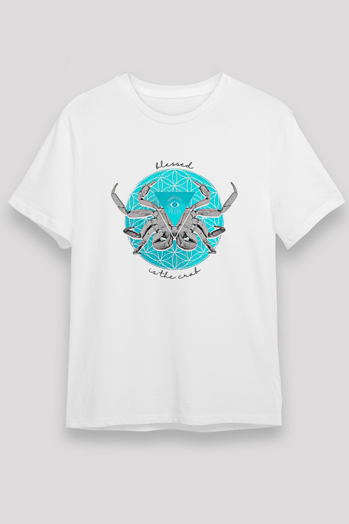 Yengeç Burcu Unisex Baskılı Beyaz Tişört - Tshirt