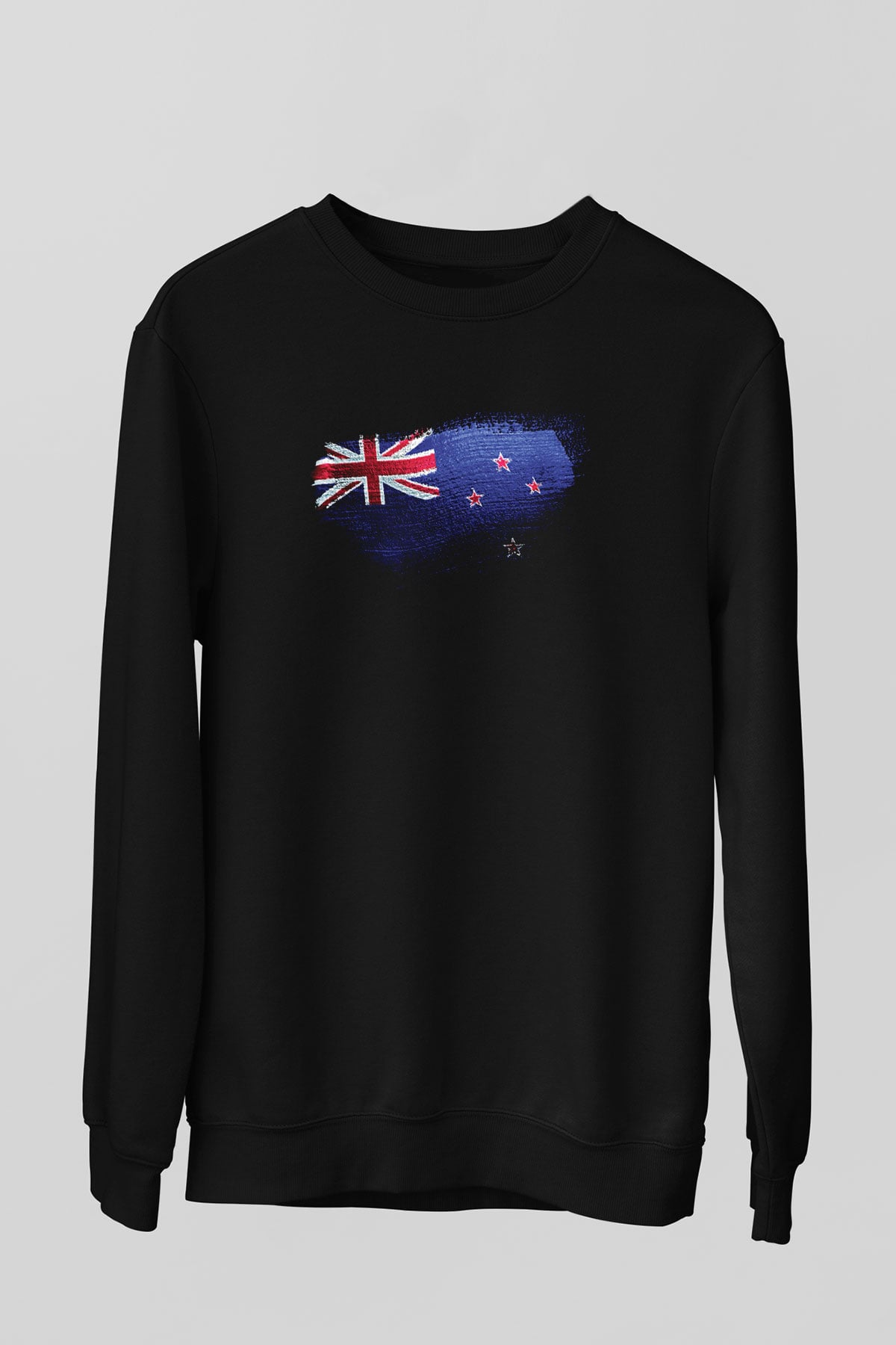 Yeni Zelanda - New Zealand Bayrağı Baskılı Unisex Siyah Sweatshirt