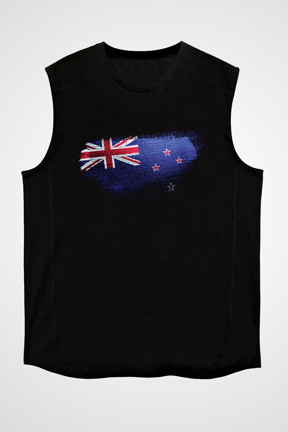 Yeni Zelanda - New Zealand Bayrağı Baskılı Unisex Siyah Kolsuz Tişört