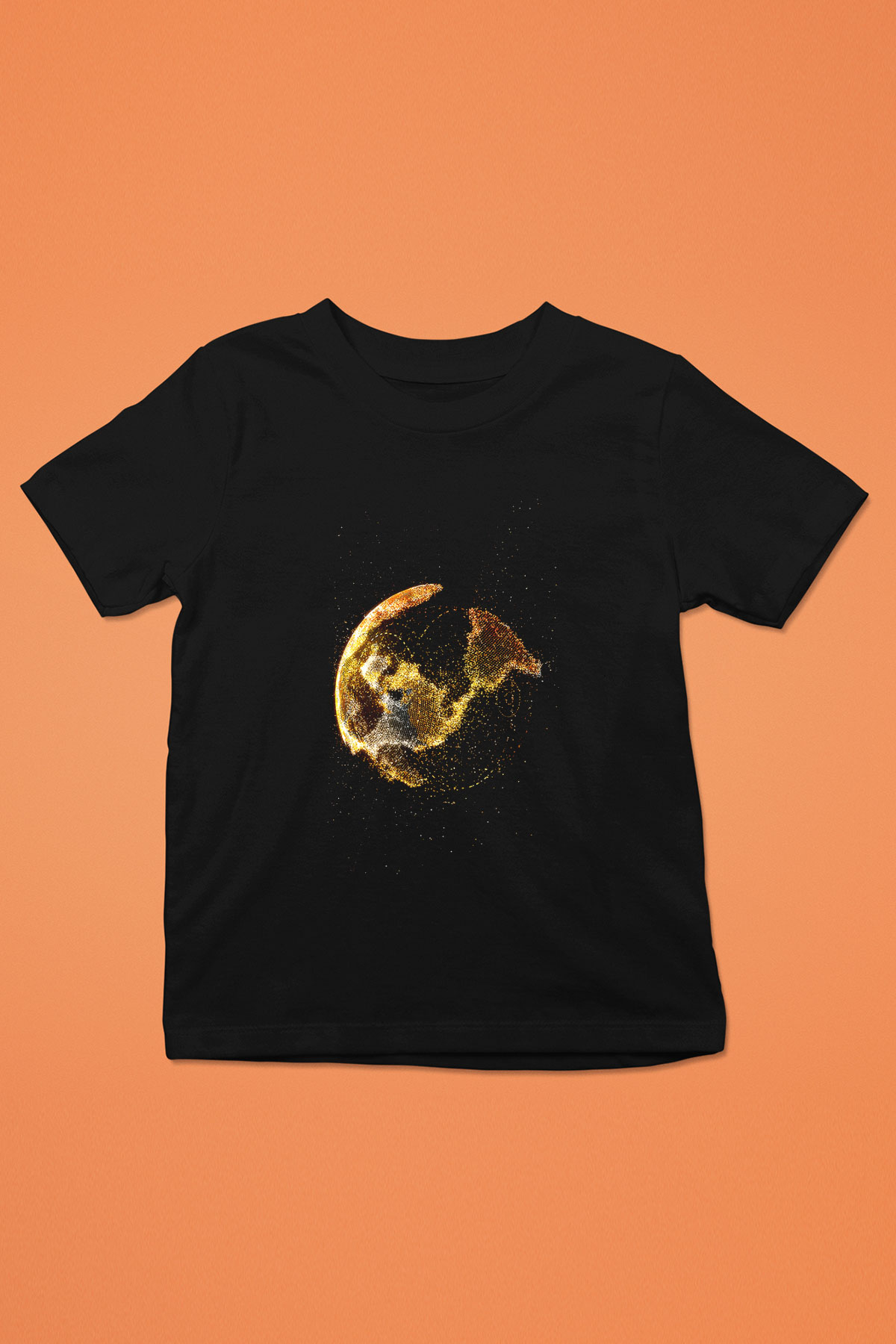 Yer yüzü Baskılı Siyah Unisex Çocuk Tişört