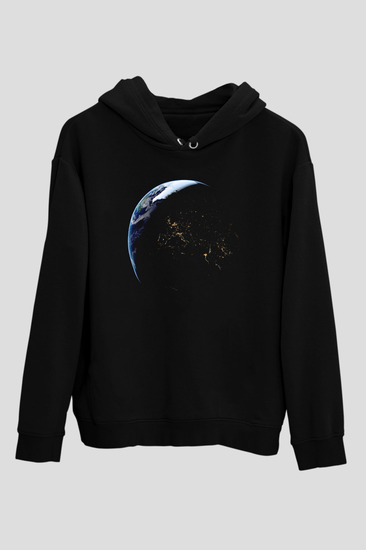 Yer yüzü Siyah Unisex Hoodie