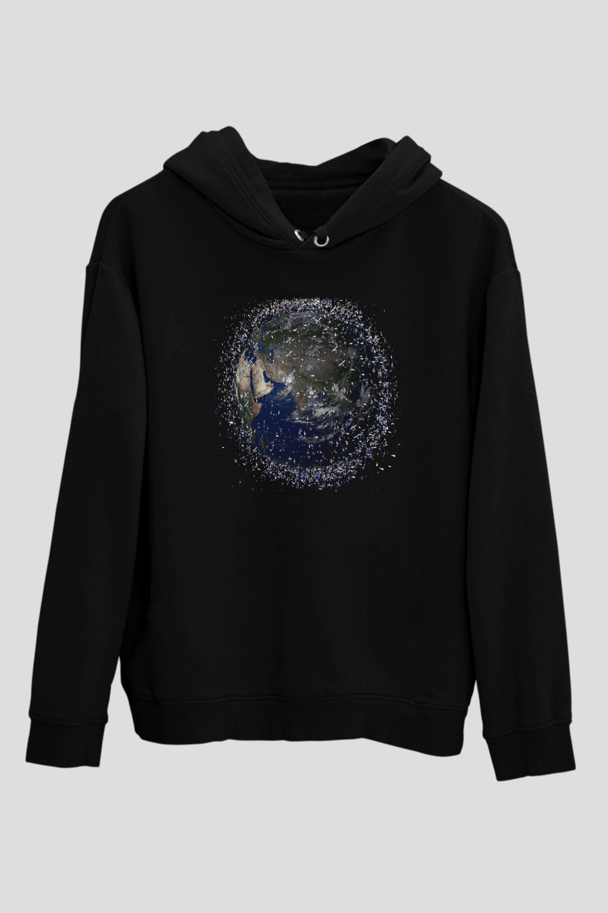 Yer yüzü Siyah Unisex Hoodie