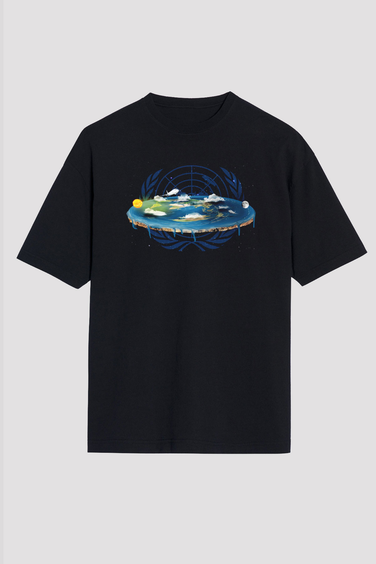 Yer yüzü Siyah Unisex Oversize Tişört T-Shirt