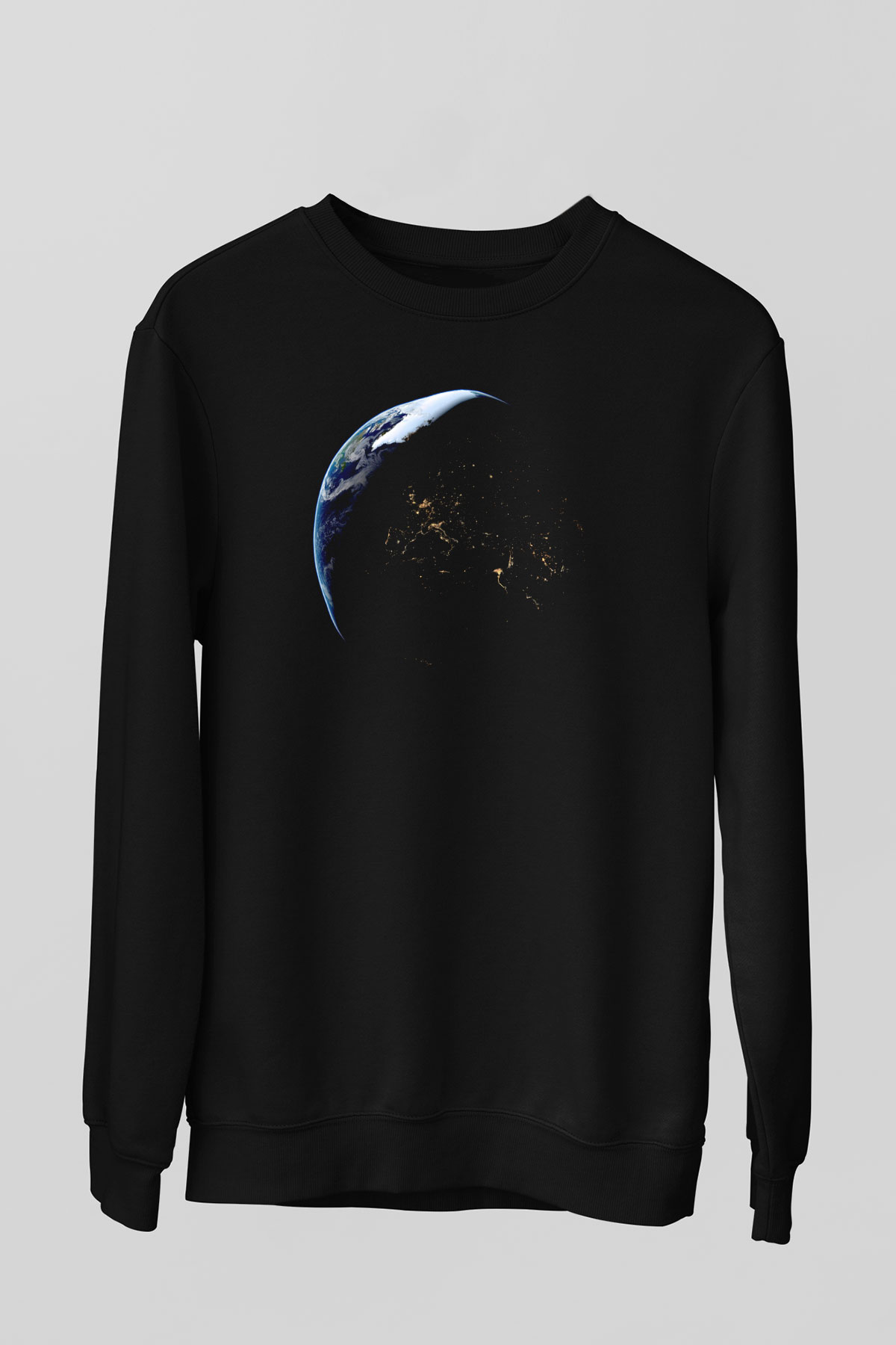 Yer yüzü Siyah Unisex Sweatshirt