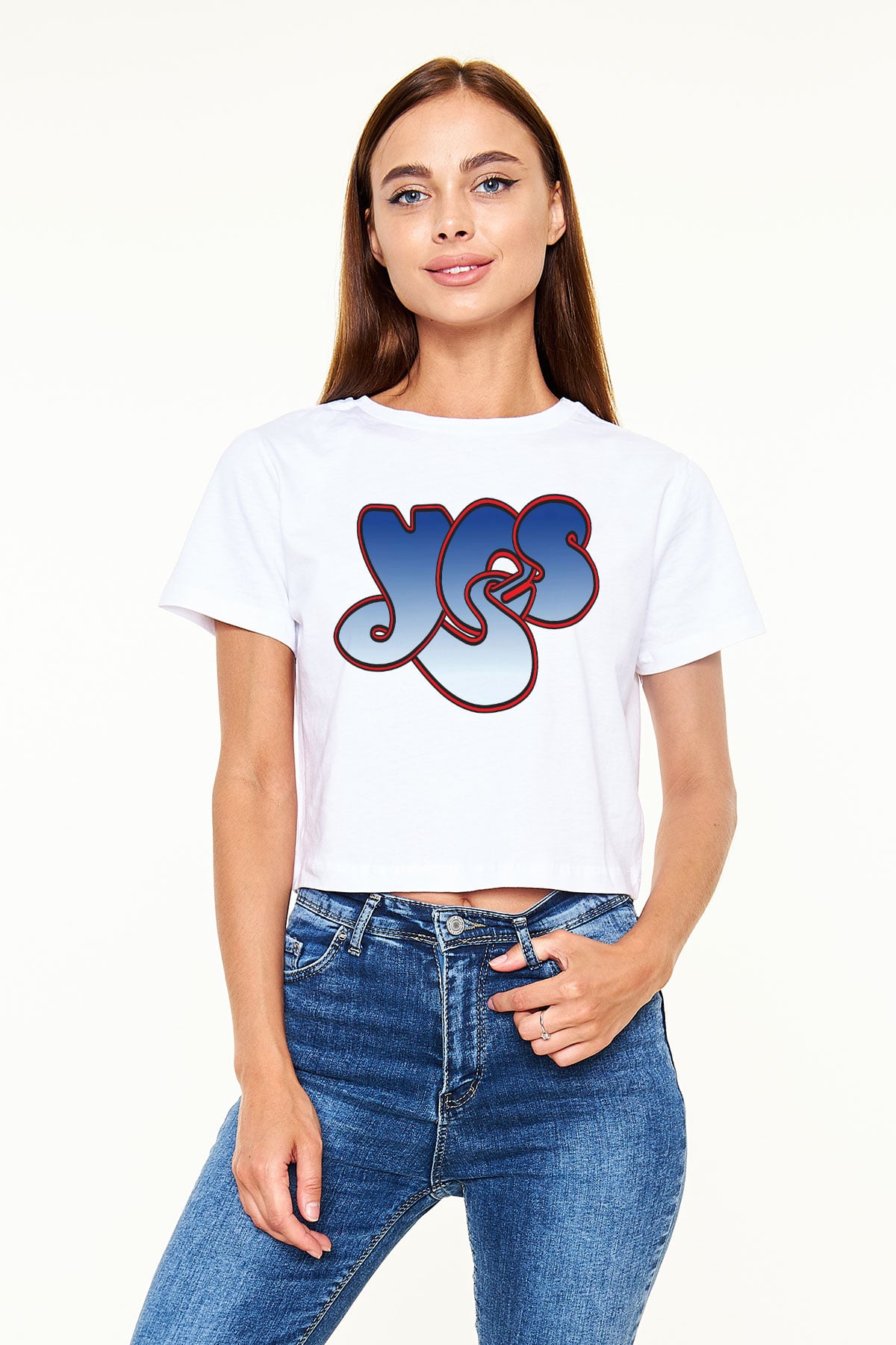 Yes Beyaz Croptop Tişört