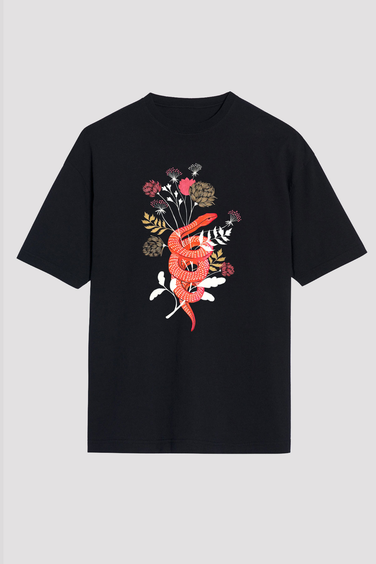 Yılan Siyah Unisex Oversize Tişört T-Shirt