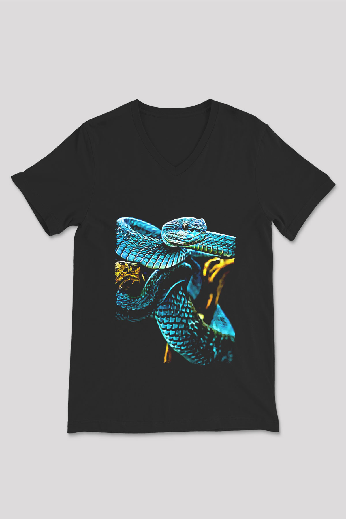 Yılan Siyah Unisex V Yaka Tişört