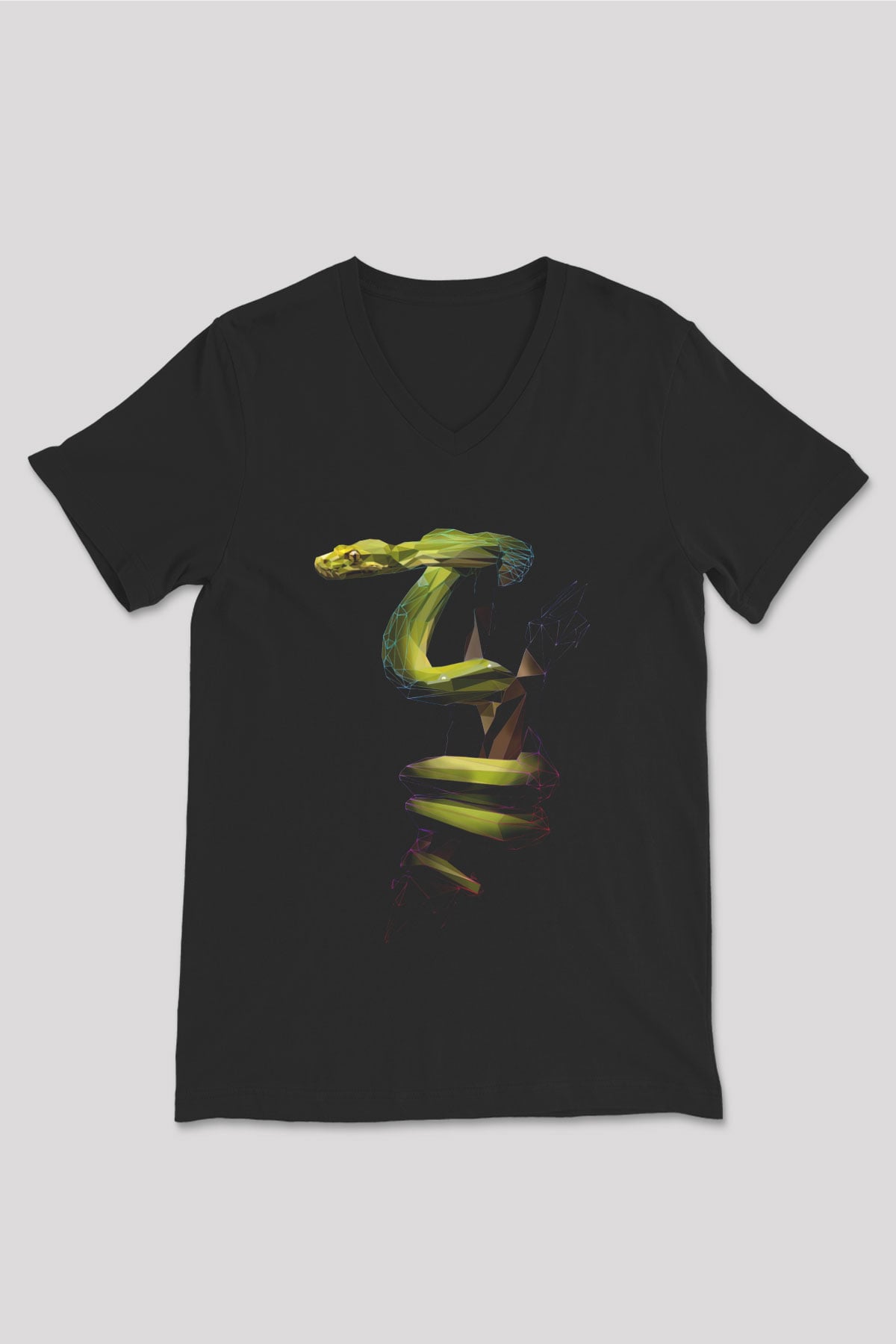 Yılan Siyah Unisex V Yaka Tişört