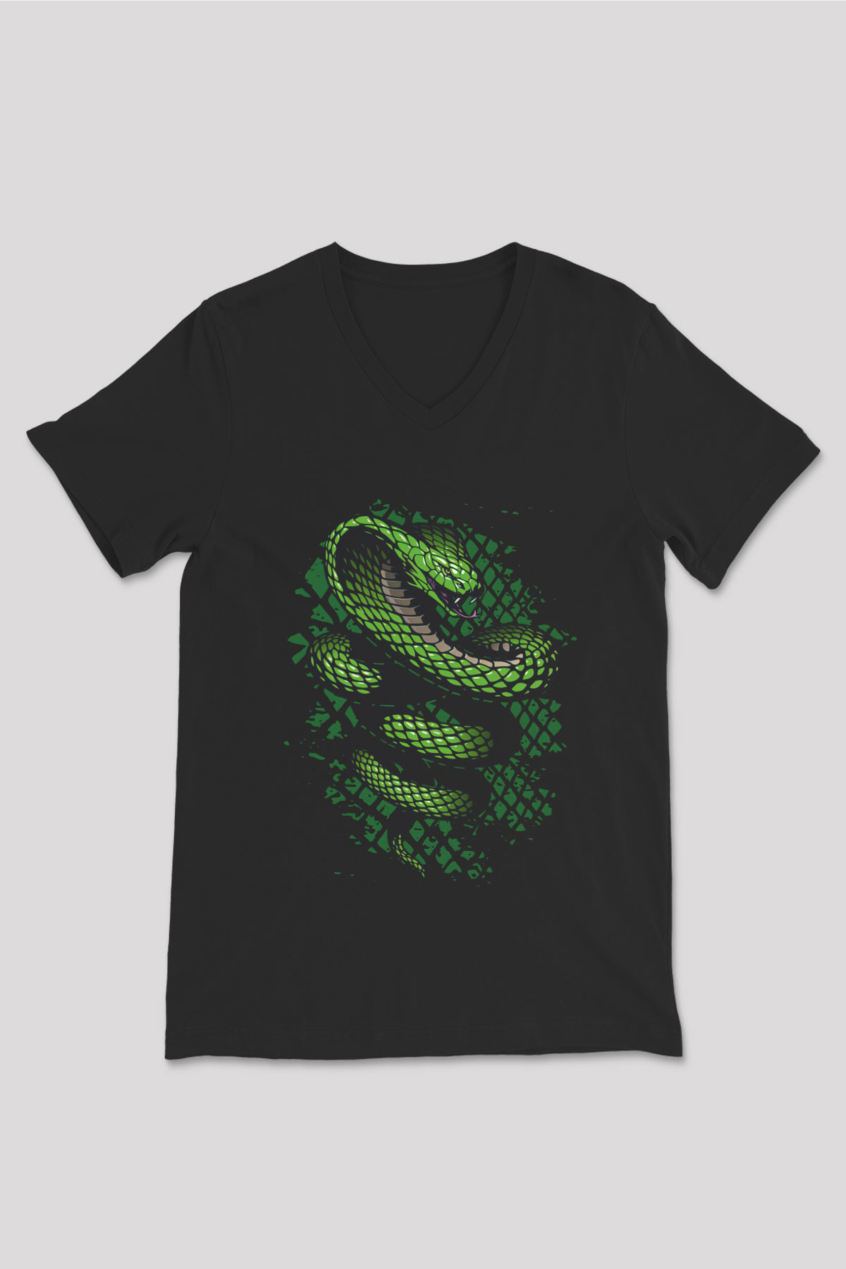Yılan Siyah Unisex V Yaka Tişört