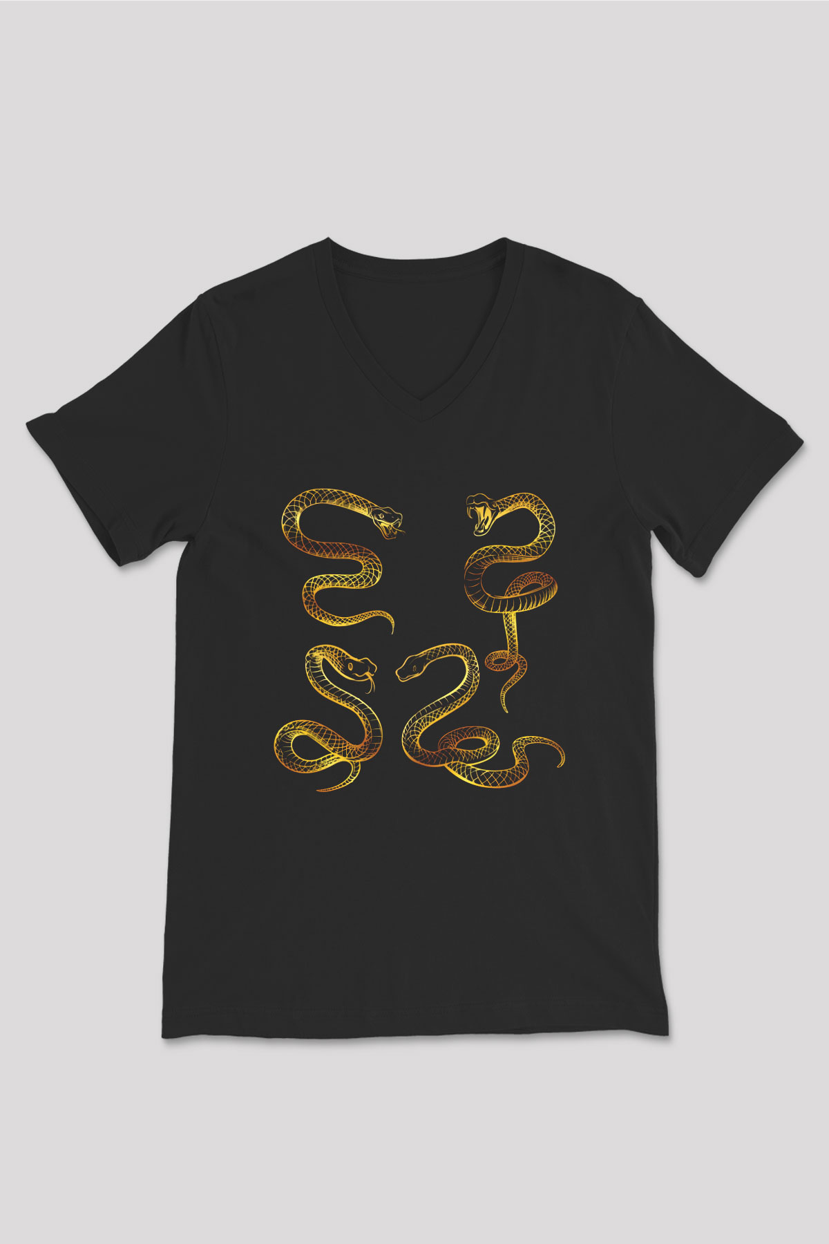 Yılan Siyah Unisex V Yaka Tişört T-Shirt