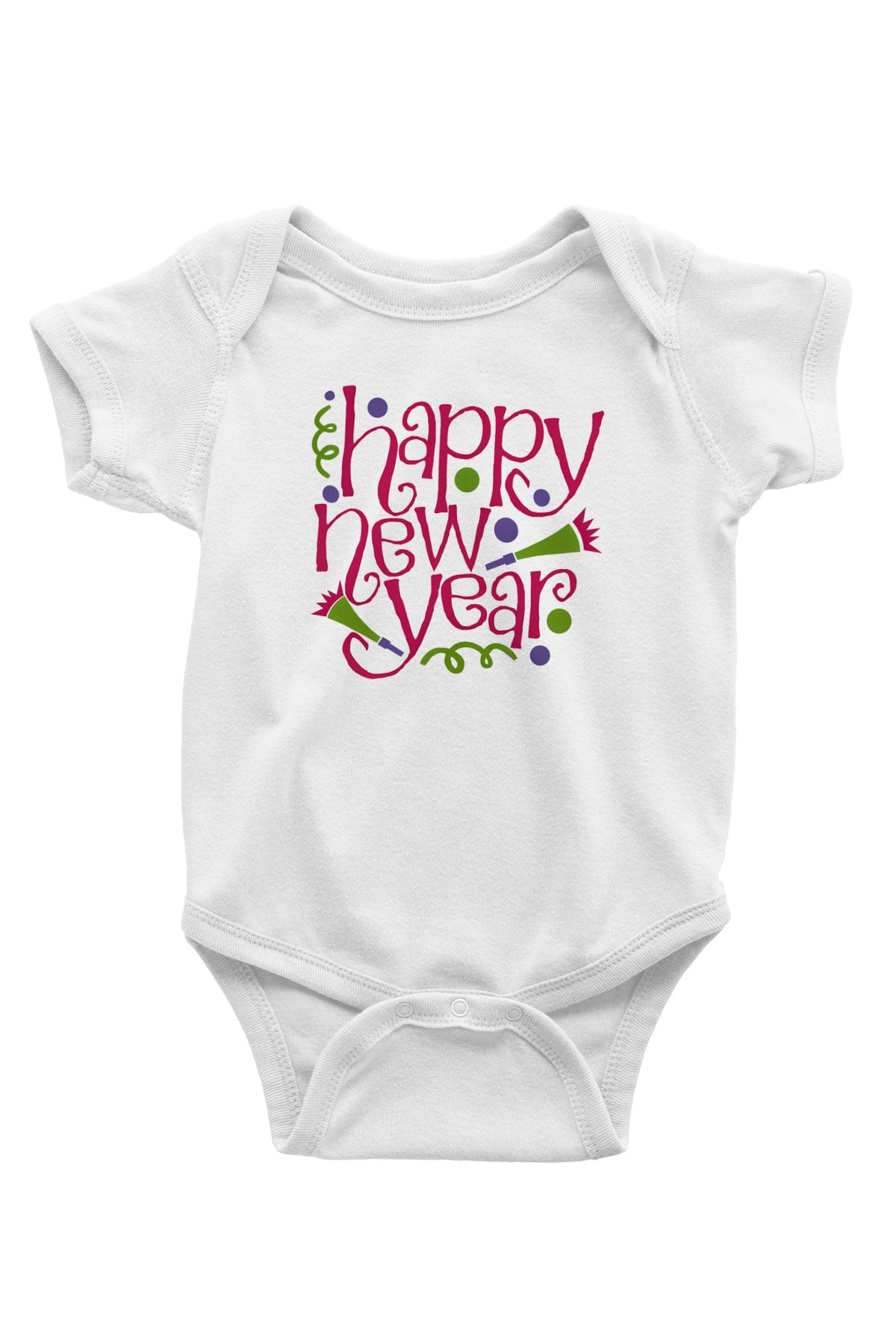 Yılbaşı Baskılı Beyaz Unisex Bebek Body - Zıbın