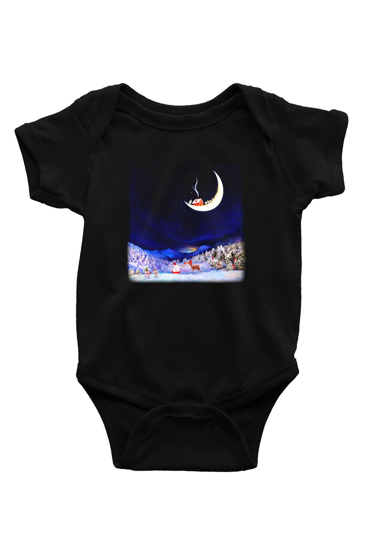 Yılbaşı Baskılı Siyah Bebek Body - Zıbın