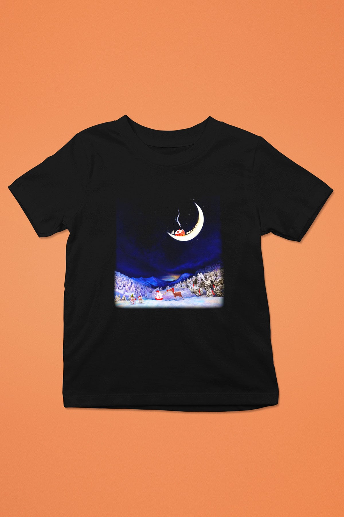 Yılbaşı Baskılı Siyah Unisex Çocuk Tişört