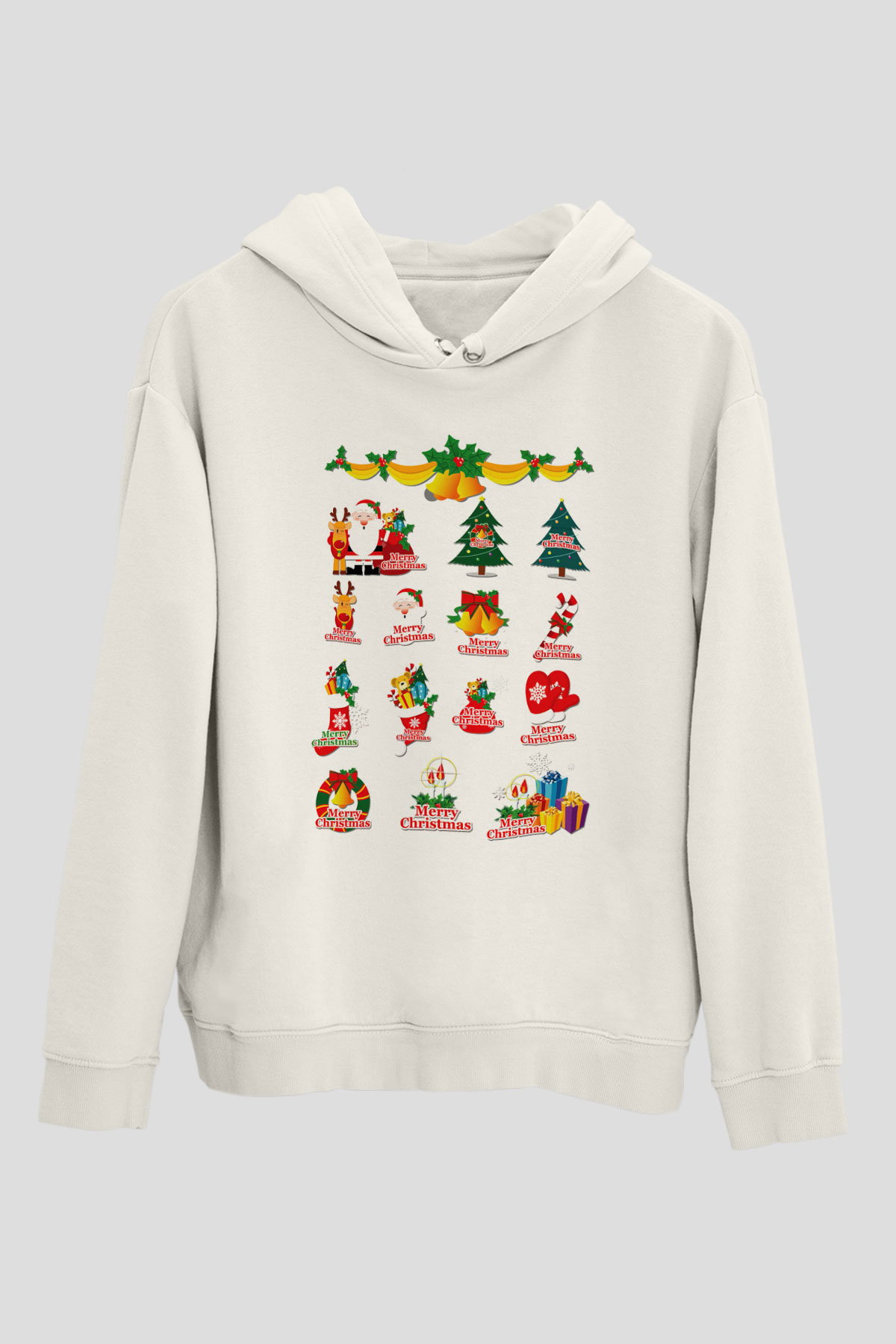 Yılbaşı Beyaz Unisex Kapşonlu Sweatshirt