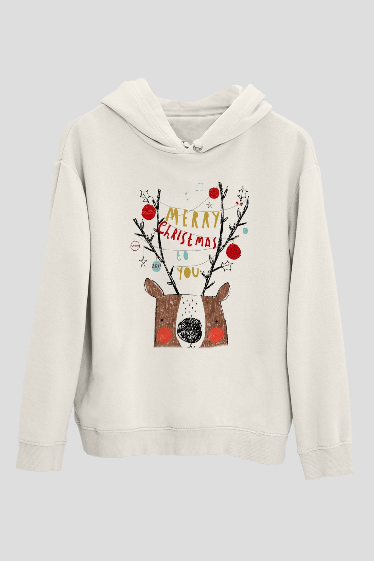 Yılbaşı Beyaz Unisex Kapşonlu Sweatshirt