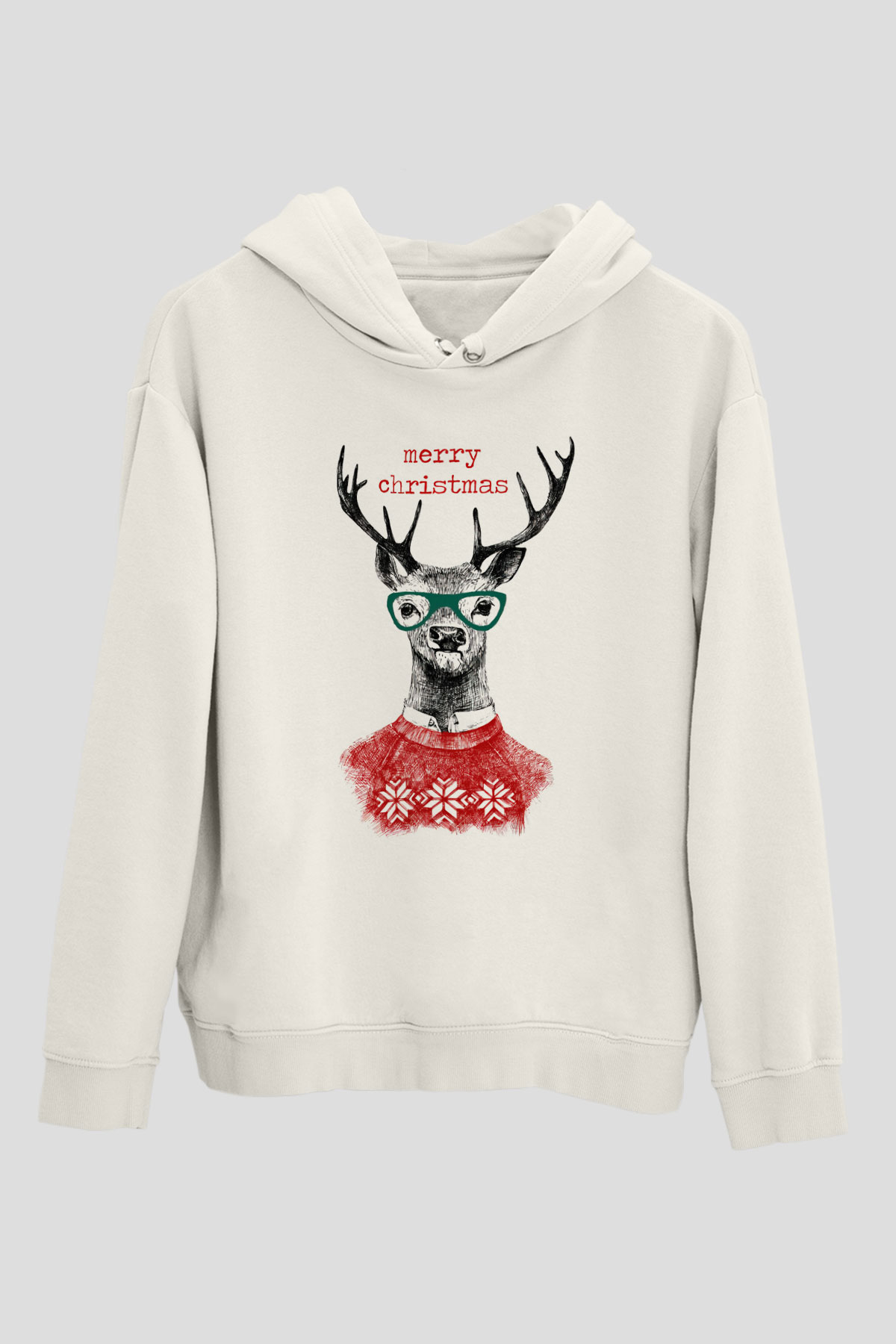 Yılbaşı Beyaz Unisex Kapşonlu Sweatshirt