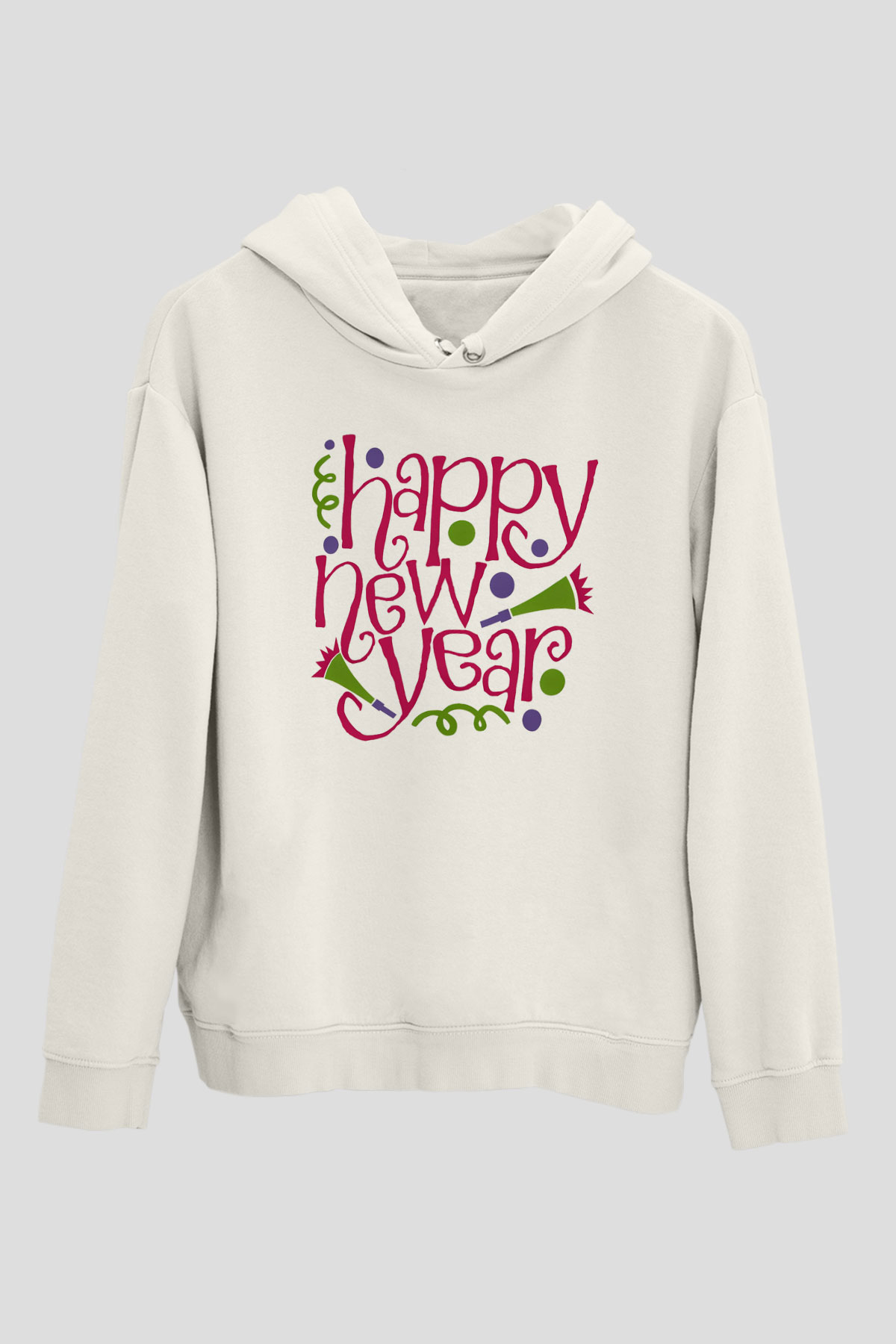 Yılbaşı Beyaz Unisex Kapşonlu Sweatshirt
