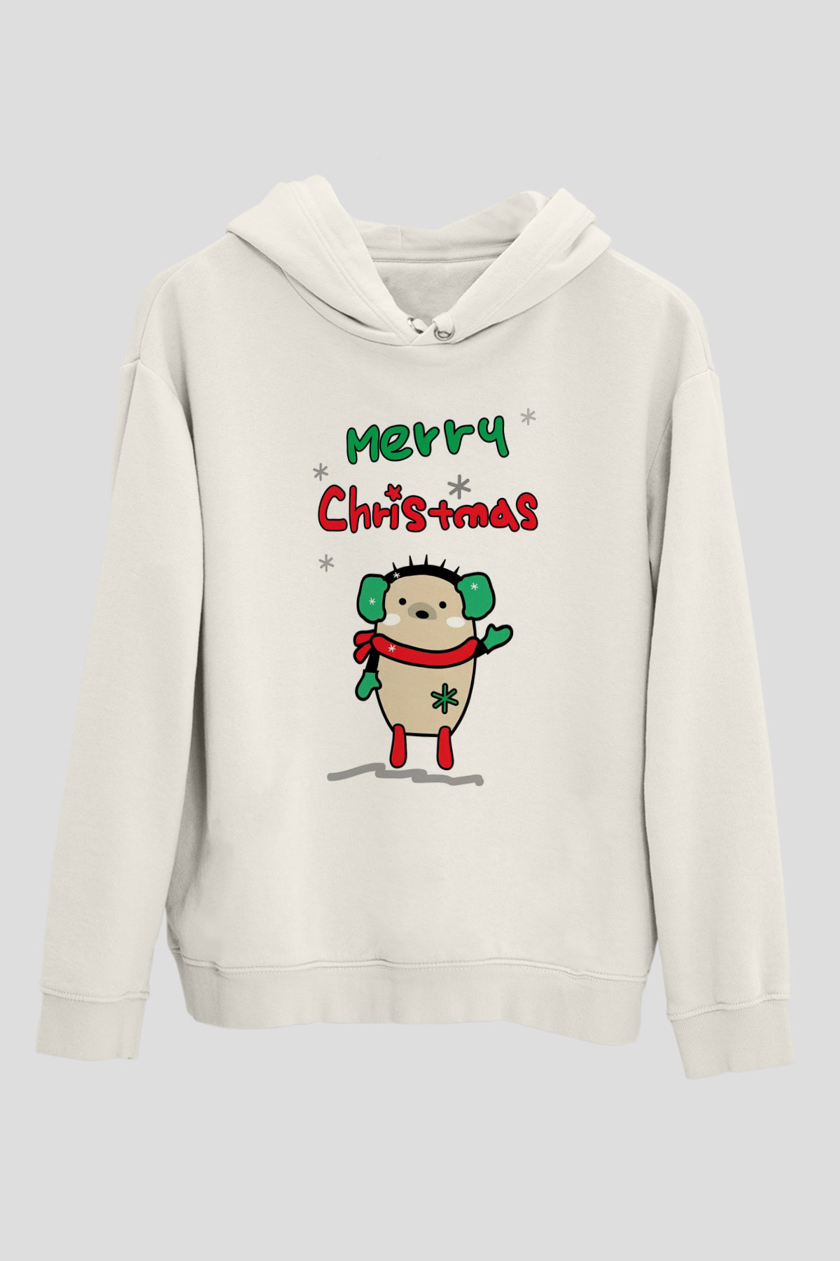 Yılbaşı Beyaz Unisex Kapüşonlu Sweatshirt