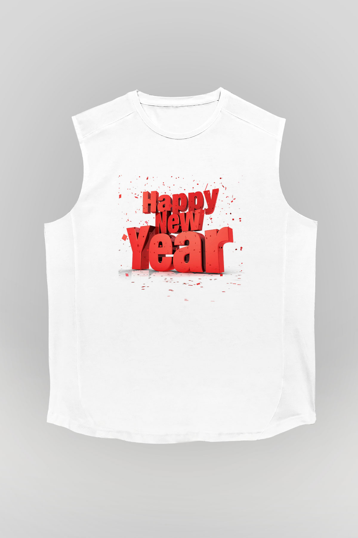 Yılbaşı Beyaz Unisex Kolsuz Tişört