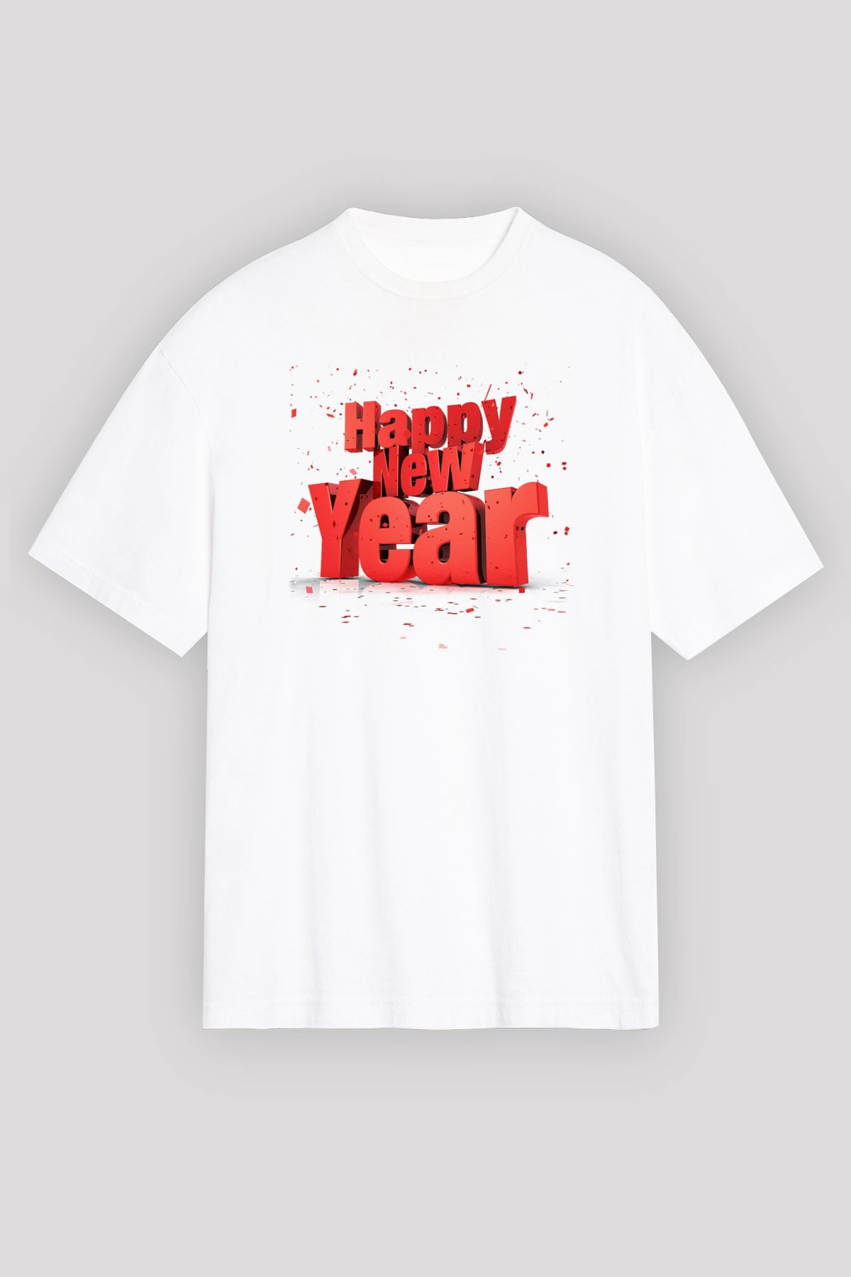 Yılbaşı Beyaz Unisex Oversize Tişört T-Shirt