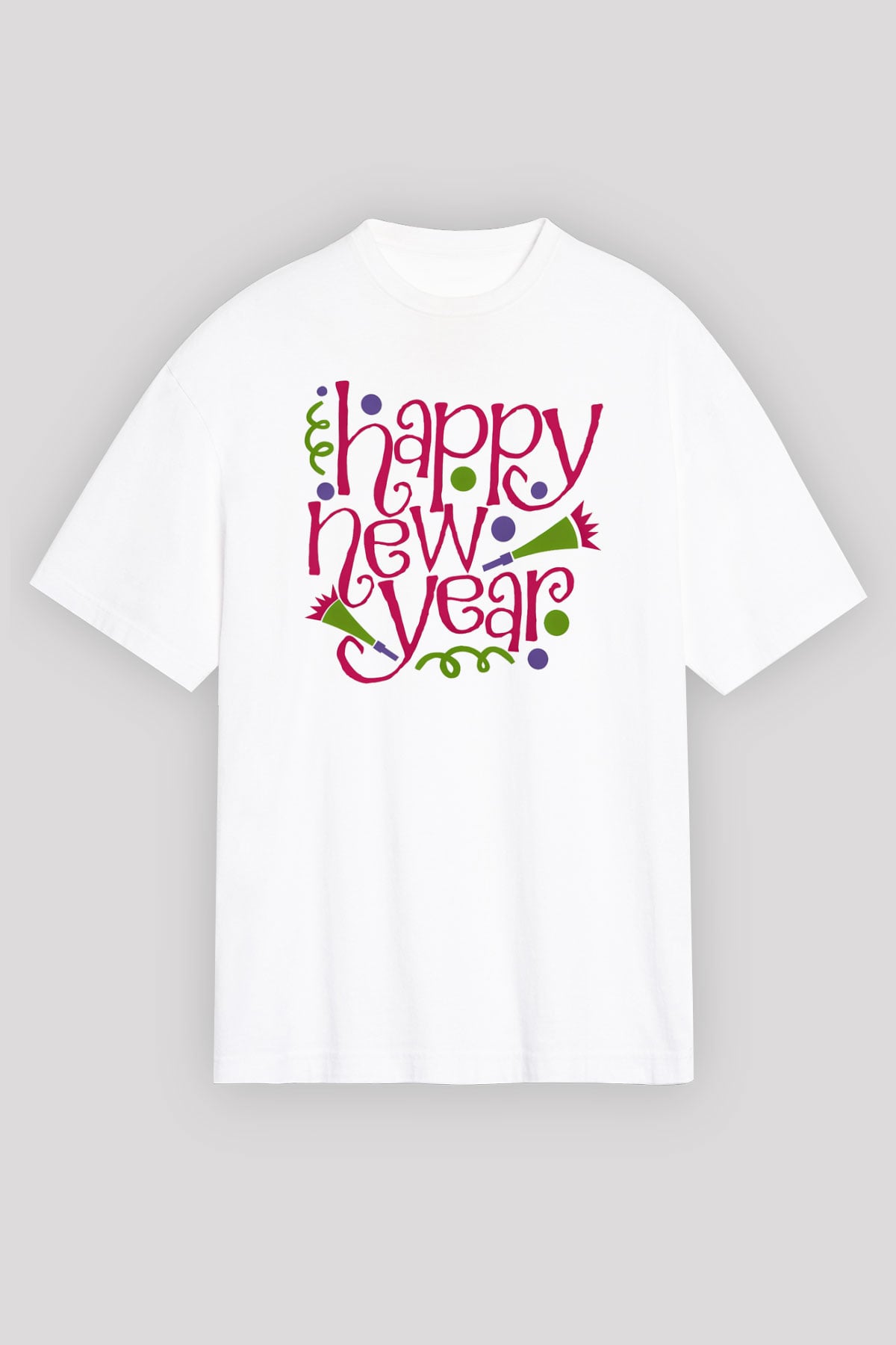 Yılbaşı Beyaz Unisex Oversize Tişört T-Shirt